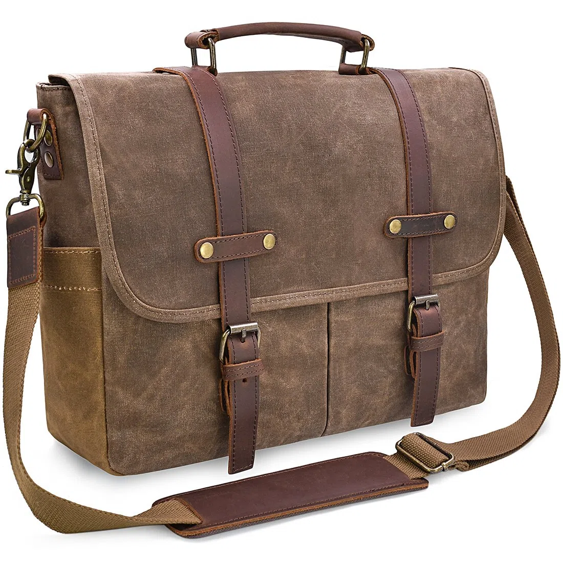 NEWHEY Herren Umhängetaschen Laptoptasche Wasserdichte Canvas Arbeitstasche Messenger Bag 15.6 Braun