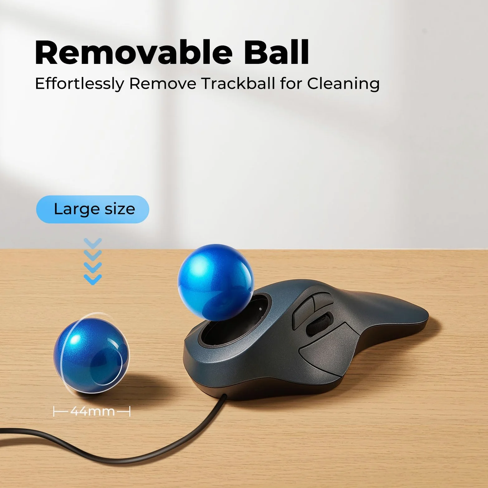 Kabelgebundene Trackball-Maus für große Hände, ergonomisches Design reduziert Belastung von Handgelenk und Muskeln, präzises Tracking mit einfacher Zeigefingersteuerung, kompatibel mit PC
