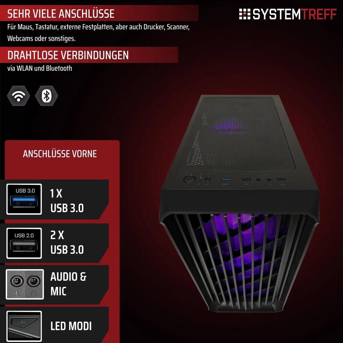 SYSTEMTREFF Gaming PC AMD Ryzen 7 5700X 8x4.6GHz | AMD Radeon RX 9060 XT 16GB DX12 | 1TB M.2 NVMe | 32GB DDR4 RAM | Windows 11 | WLAN Desktop Computer Rechner für Gamer, Zocker & Streamer
