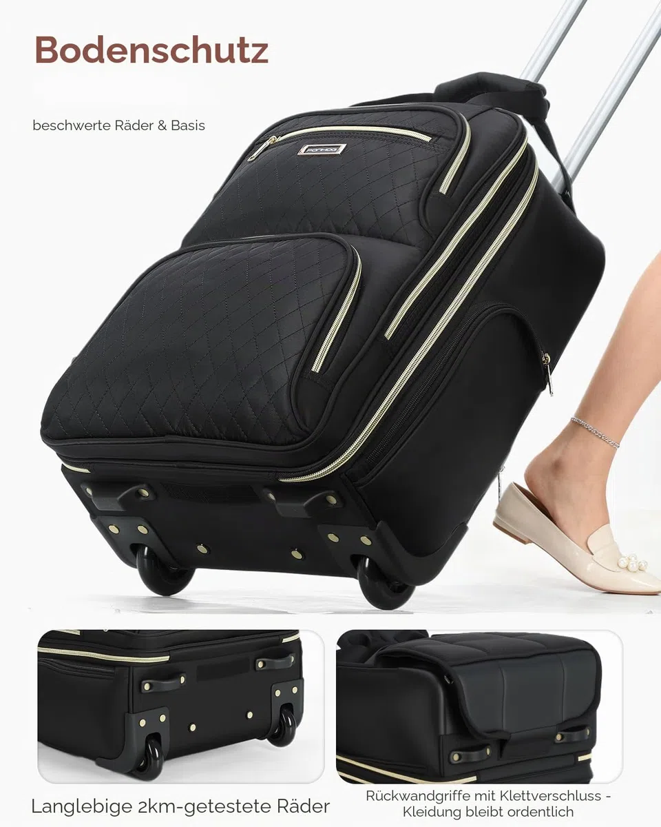 Ponhog Rucksack mit Rollen für Damen - 16 Zoll Business Laptop Trolley & Reiserucksack als Handgepäck, Laptoptasche für Arbeit, College und Reisen, Schwarz