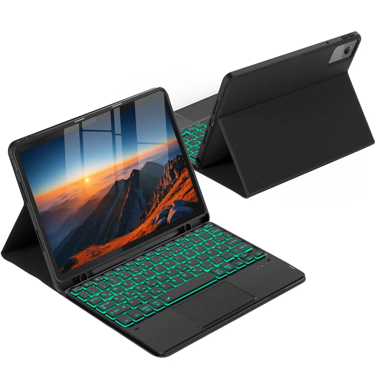 CACOE Tastatur Hülle für Lenovo Idea Tab 2025 11 Zoll (TB-336ZU TB-336FU) mit Touchpad, 7-Farbige Hintergrund Beleuchtung, Abnehmbare Kabellose [QWERTZ] Tastatur Hülle mit Stützfunktion, Schwarz