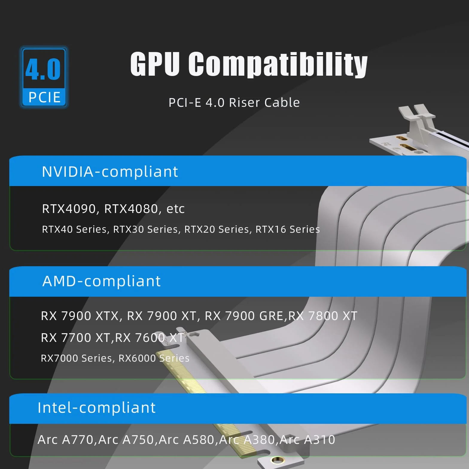 GLOTRENDS 300 mm PCIe 4.0 X16 Riser-Kabel in Weiß für PCIe 4.0/3.0-GPUs, wie z. B. GeForce RTX 40/30-Serie und AMD Radeon RX7000/RX6000-Serie usw.