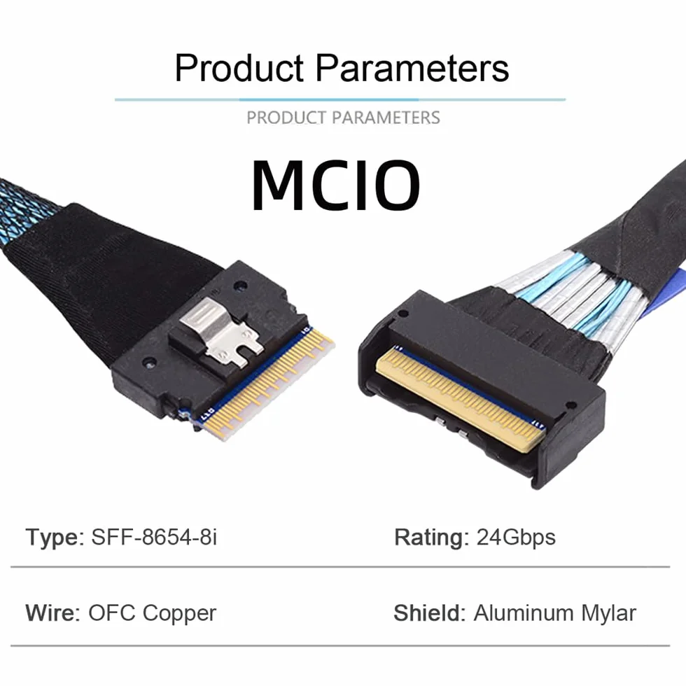 PCI-E 5.0 Mini Cool Edge IO MCIO PCI-E Slimline 8i 74-poliger Stecker auf SFF-8654 SAS 4.0 74-poliger Stecker, Verlängerungskabel, 50 cm