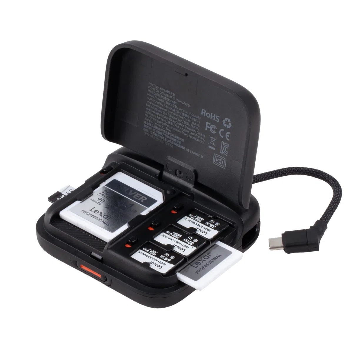 PGYTECH CreateMate Hochgeschwindigkeits Mini Kartenleser Gehäuse, 2-in-1 SD 4.0/Micro SD Card Reader, Tragbare Aufbewahrung, Dual-Slot Transfer/USB 3.1/Typ-C/OTG Kartenlesegerät, Schwarz