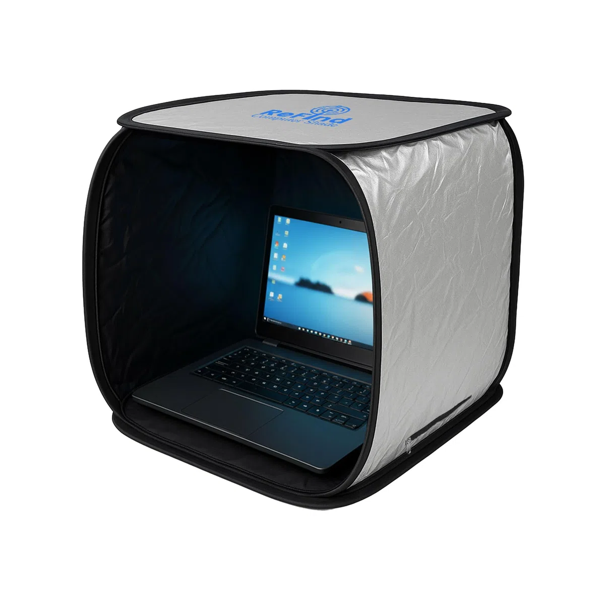 ReFind Sonnenschutz für Laptop - Blendschutz für Arbeit im Freien. Mit Sichtschutz, Hitzeschutz und Wetterschutz. Laptop-Haube geeignet für Laptop, iPhone, Tablet, iPad.