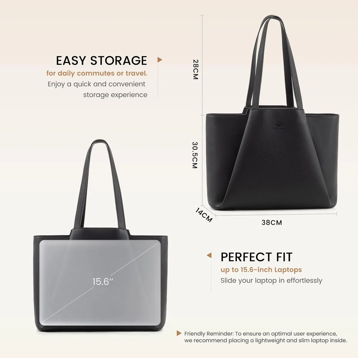 LOVEVOOK Handtasche Damen 15,6 Zoll Laptoptasche, Shopper Tasche Leder Tote Bag Women Aktentasche Lehrertasche mit Laptopfach, Wasserdicht Schultertaschen Umhängetasche für Business Lehrertasche Büro