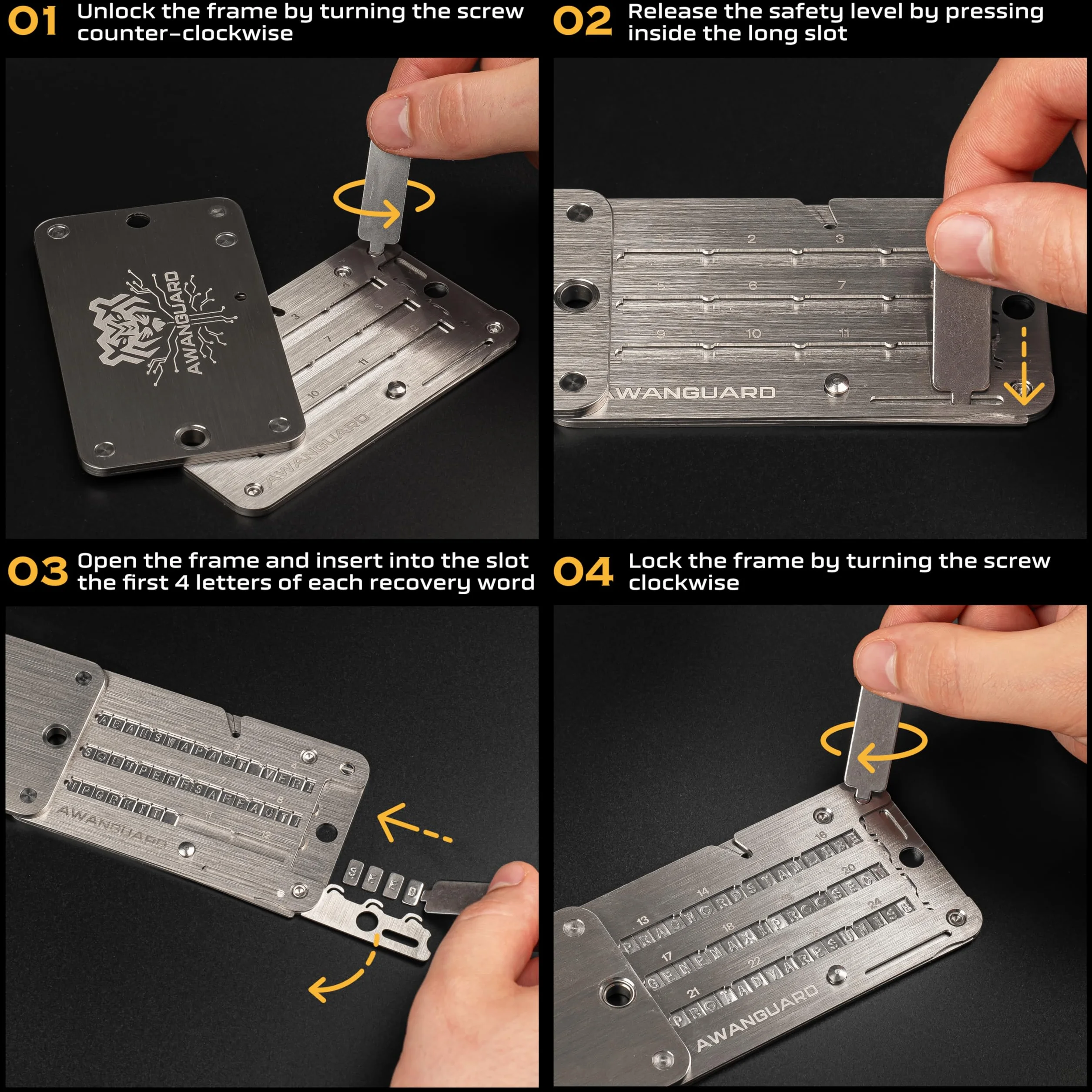 Premiere Basic Bitcoin Steel Wallet 24 Seed Phrase Recovery Key Backup Metallplatte Offline Crypto Cold Storage BIP 39