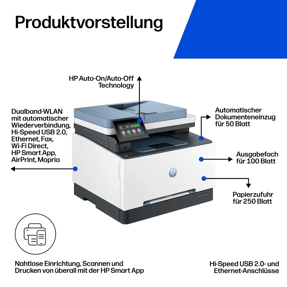HP Color LaserJet Pro MFP 3302sdwg Multifunktions-Farblaserdrucker, Automatischer beidseitiger Druck, Hohe Druckgeschwindigkeit, Touchscreen, Wi-Fi, Ethernet, USB, Wolf Pro Security