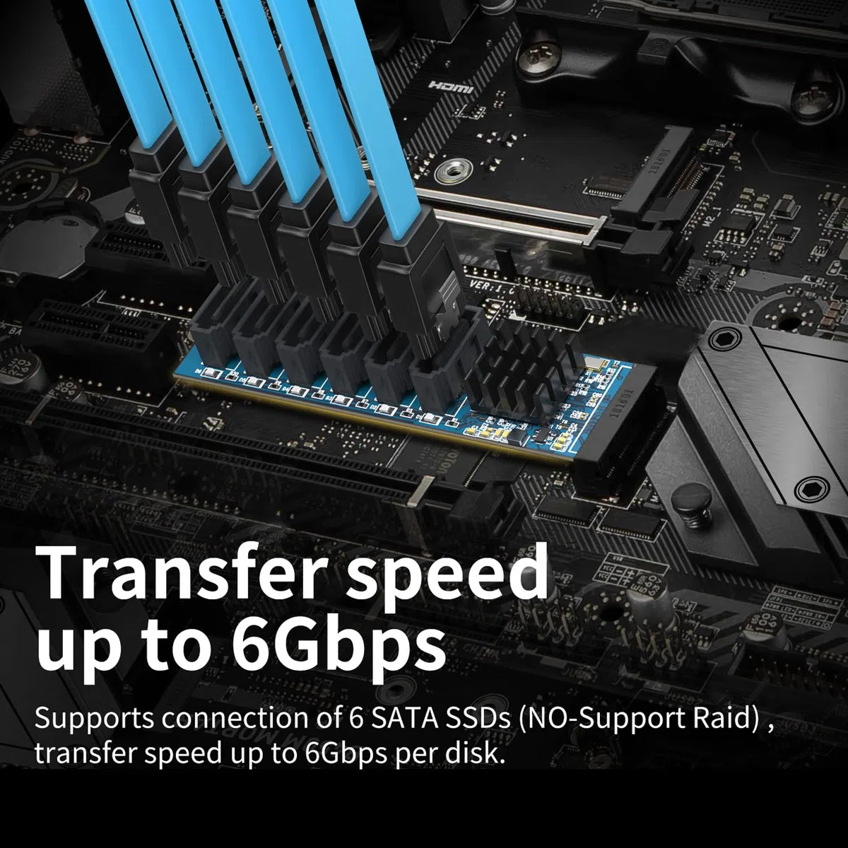 M.2 zu SATA3.0 Erweiterungskarte, 6 Ports SATA3.0 Controller PCIe Erweiterungskarte, unterstützt 6X SATA SSD