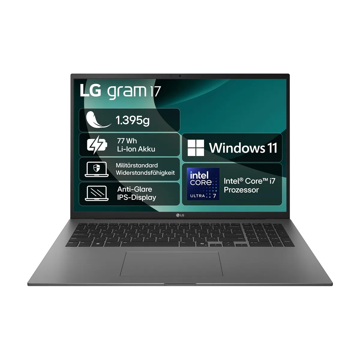 LG gram 17 17Z90TL-G.AU8BG (17 Zoll) IPS Notebook, Intel Core Ultra 7 258V, 32GB RAM, 2TB SSD, Intel Arc™ Graphics 140V, federleicht (1,389 kg), gram AI, Copilot+ PC, 77 Wh, Thunderbolt 4, Schwarz