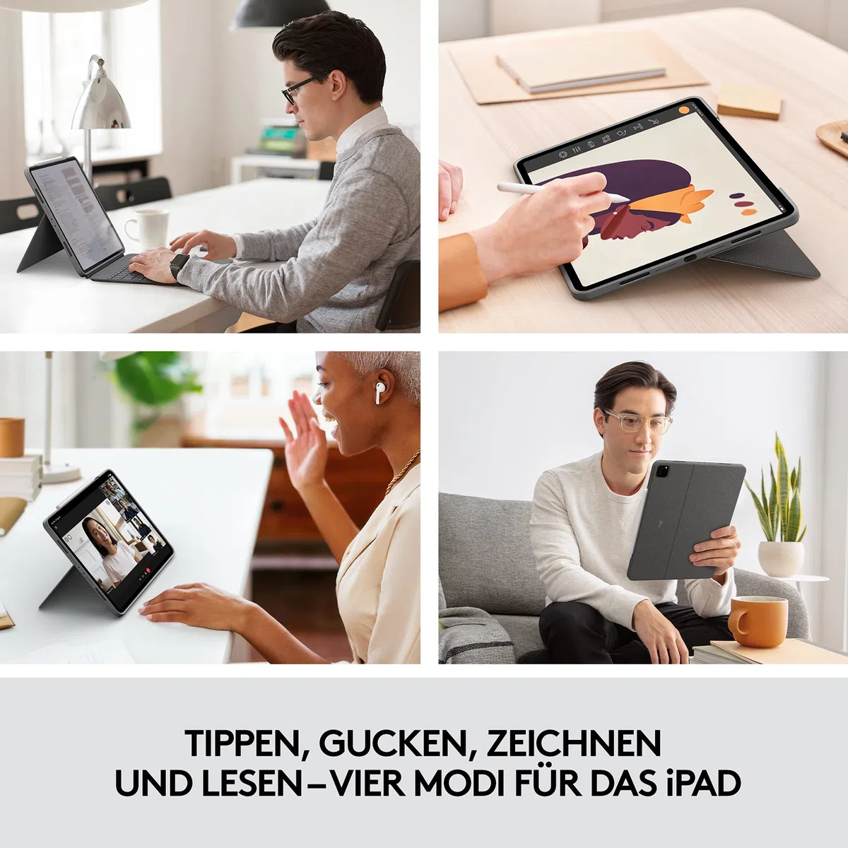 Logitech Combo Touch iPad Pro 12,9 (5. Gen - 2021) Keyboard Case, Abnehmbare Tastatur mit Hintergrundbeleuchtung, Click-Anywhere Trackpad, Smart Connector, Deutsches QWERTZ-Layout - Grau G335