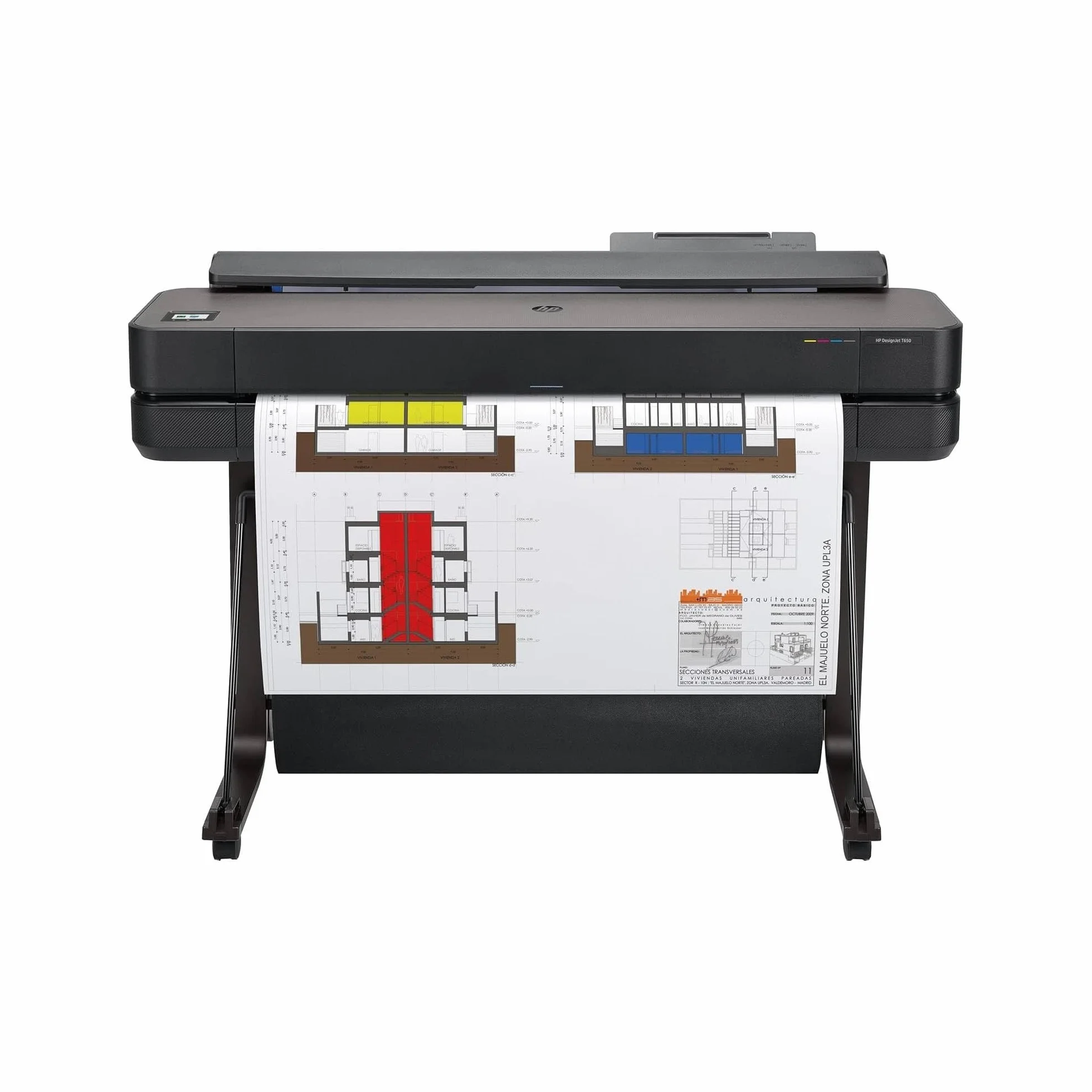 HP DesignJet T650 36 Zoll (91 cm 5HB10D), Großformatdrucker, Plotter, Standard A4-A0, 82 A1-Drucke/Stunde, Wi-Fi, Ethernet, USB, 2400x1200 DPI, Recyceltes Metall, 2 Jahre Garantie, Click, Schwarz