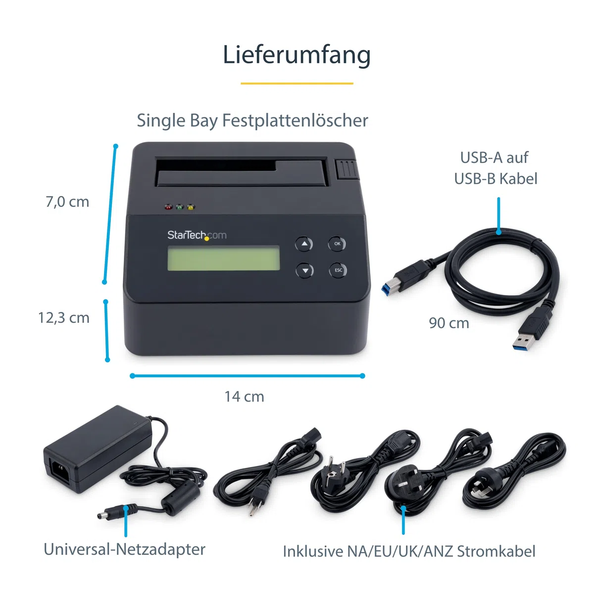 StarTech.com Festplatten Eraser - für 2,5" / 3,5" SATA SSD Laufwerk - USB 3.0 - 4Kn Unterstützung - Festplatten Dock