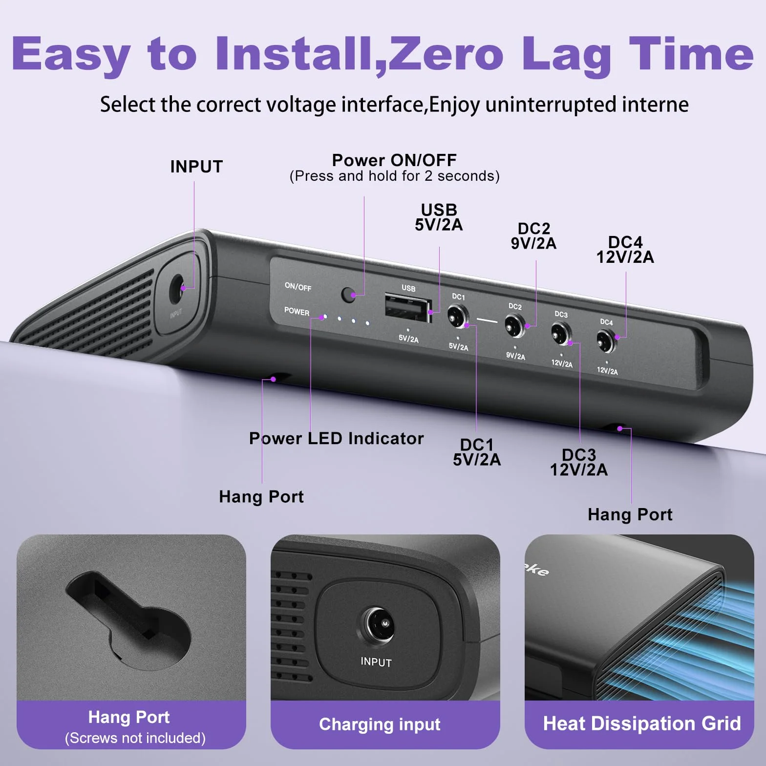 Mini USV,Skazeke 15000mAh Mini UPS mit 5 Ausgängen DC 5V/9V/12V/2A,USB 5V/2A, unterbrechungsfreie WLAN-Stromversorgung für Router/Modem/IP-Kamera/Spectra S2 Milchpumpe und mehr