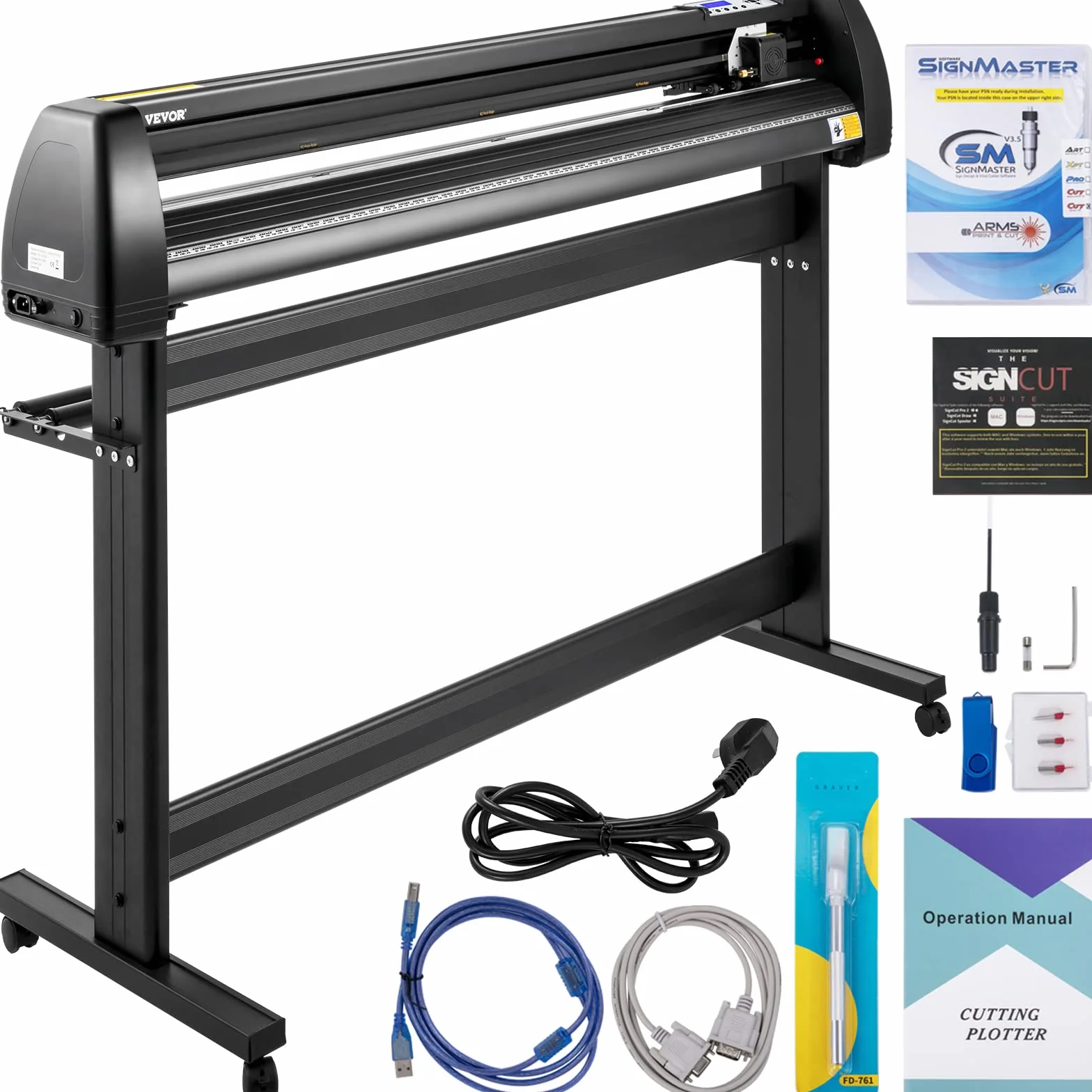 VEVOR Vinyl Schneideplotter 1350 mm, Folienschneider Max. Schnittbreite 1260 mm, Plottermaschine Schnittgeschwindigkeit 800 mm/s, Folienplotter mit Signcut & Signmaster, Hobbz Plotter, 25 kg…