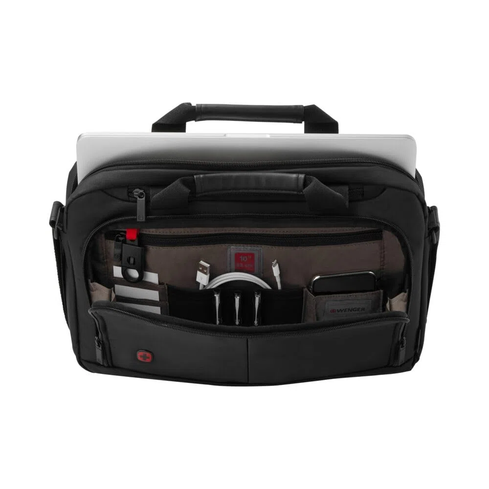 WENGER Source Laptop-Tasche zum Umhängen, Notebook bis 14 Zoll, Tabletfach bis 10 Zoll, Aktentasche, Organizer, 5 l, Damen Herren, Büro Business-Reisen Uni, Schwarz, 601064