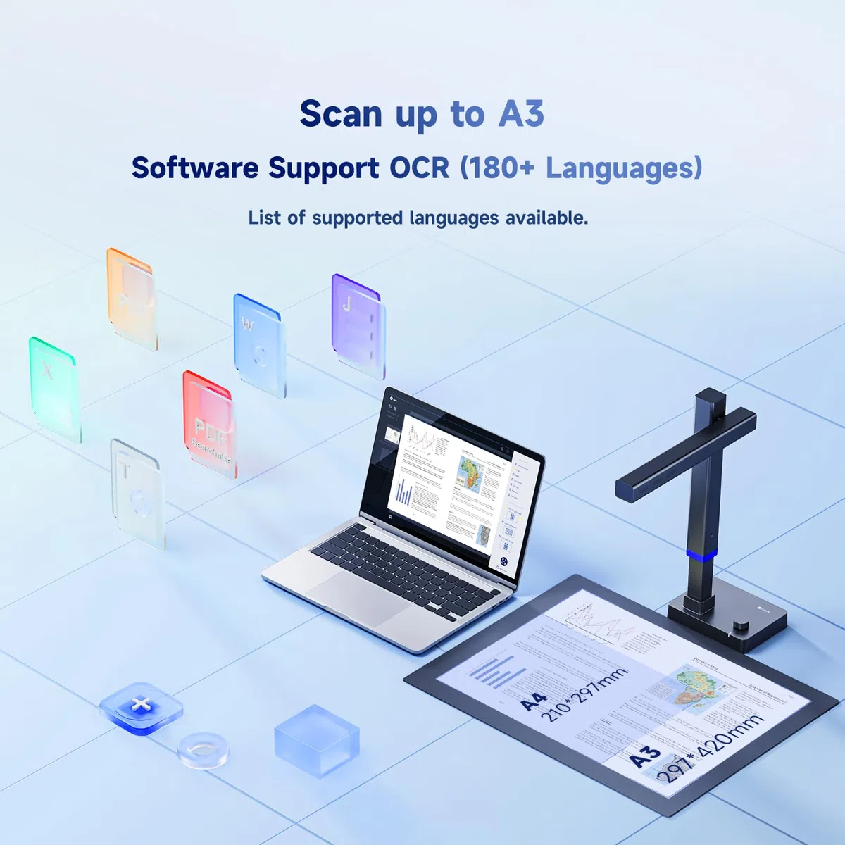CZUR Shine Ultra A3 Dokumentenscanner, 13MP Tragbarer Scanner, Faltbarer A3 Scanner kompatibel mit Windows & macOS, OCR 180+ Sprachen, ideal für kleine Büros und Home Offices (13 MP)