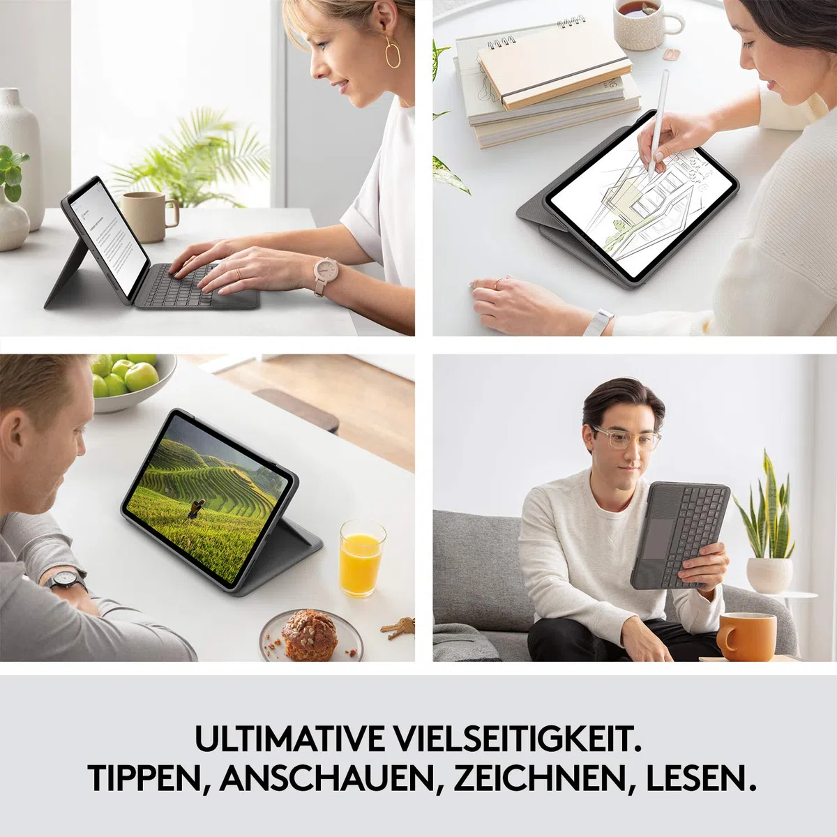 Logitech Folio Touch iPad Tastatur-Case mit Trackpad und Smart Connector für Air 11 Zoll (M2 und M3), (4. und 5. Generation), Deutsches QWERTZ-Layout - Grau