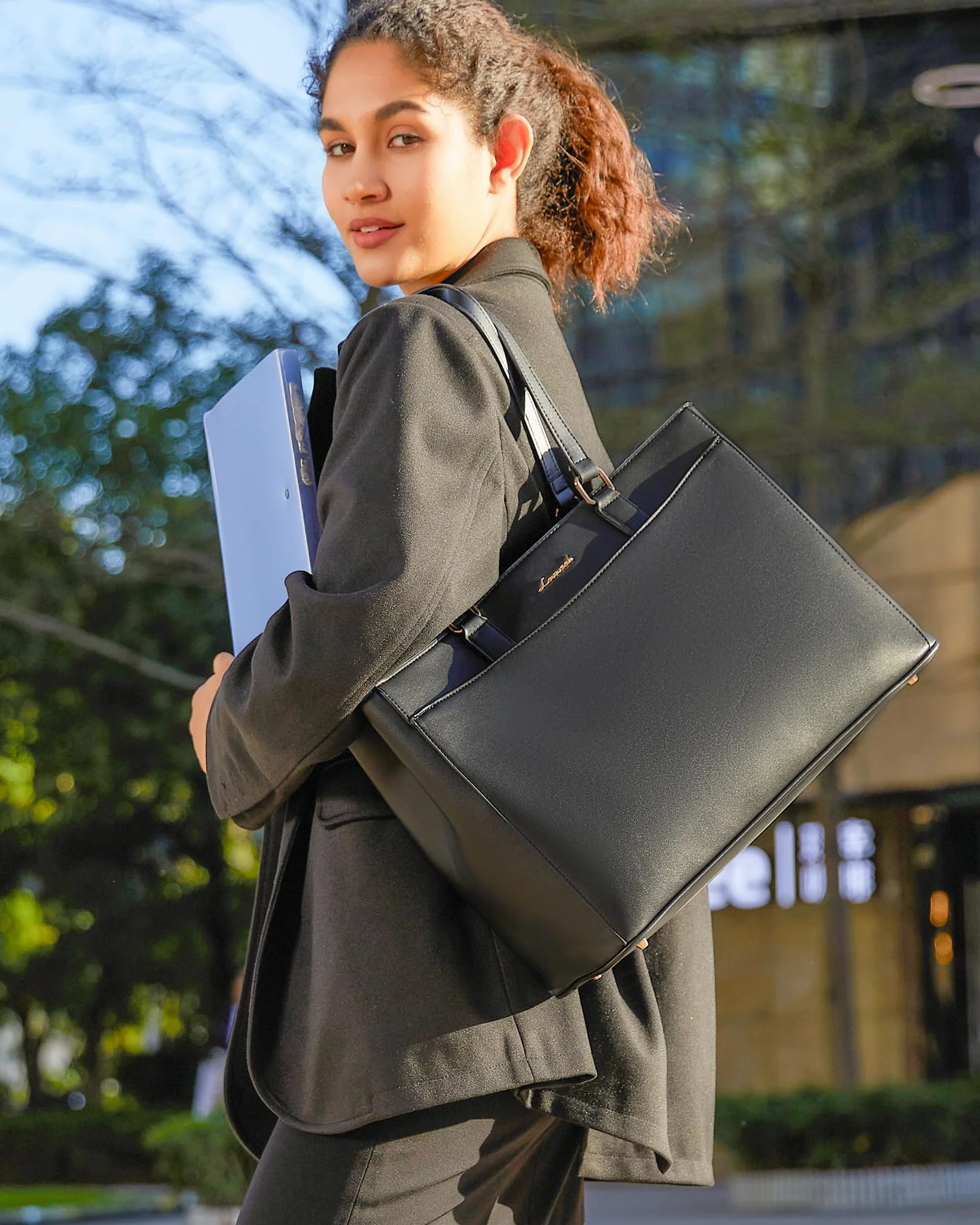 LOVEVOOK Laptoptasche Damen 15,6 Zoll, Leicht Aktentasche Arbeitstasche Handtasche Groß, Elegant Laptop Bag Business Shopper Tasche Lehrertasche Schultertasche Women für Uni Schule Büro, Schwarz