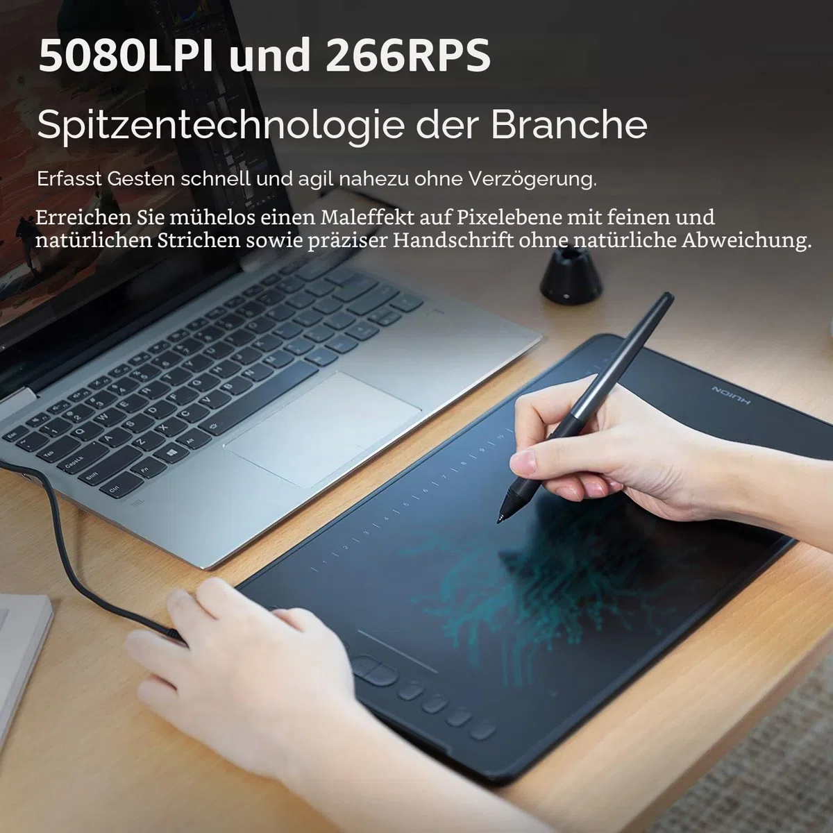 HUION Inspiroy H1161 Grafiktablett, Touch-Streifen und 8192 Stiftdruck-Skizzen-Tablet mit Batterielosem Stylus, 10 Shortcut-Tasten, Kompatibel mit Android, Windows und Mac, Schwarz
