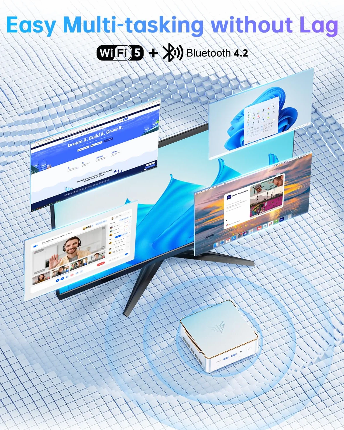 NiPoGi Pinova P2 Mini PC W-11 Pro, АMD Ryzen R2544(Besser als 3500U/i3-10110U/R2514, 4C/ 8T, bis zu 3,70 GHz), 16 GB DDR4 256 GB M.2 SSD Mini Desktop Computer für Schule/Büro, HDMI 2.0, DP, Typ-C.
