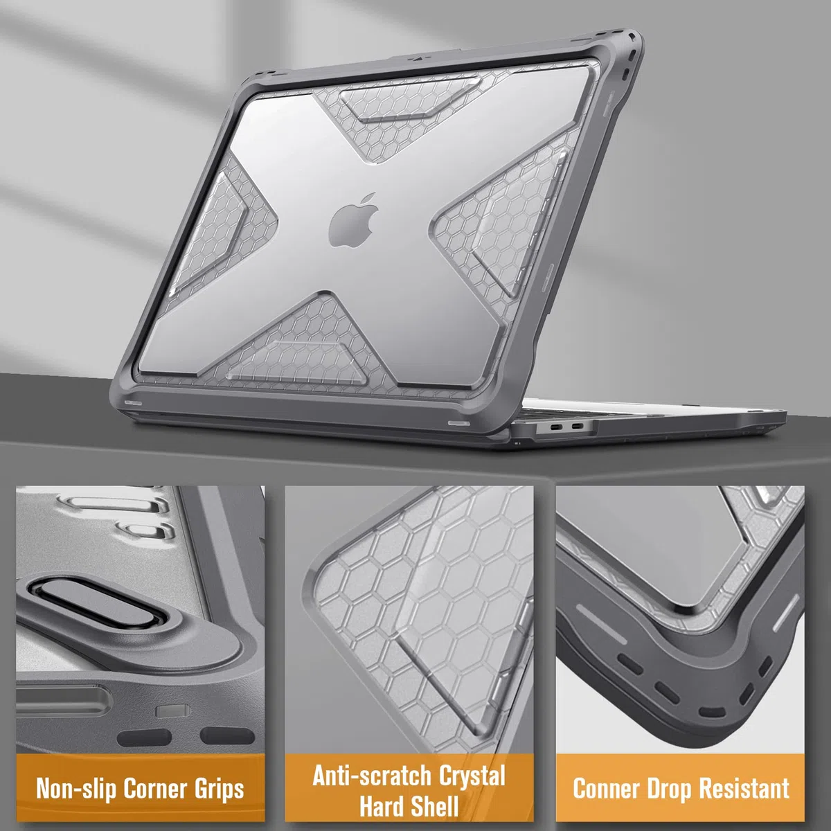 Fintie Hülle Kompatibel mit MacBook Pro 13 Zoll M2/M1 (2022-2016) A2338/A2289/A2251/A2159/A1989/A1706/A1708, Ganzkörper-Rugged TPU Stoßstange Schutzhülle Kompatibel mit MacBook Pro 13, Grau