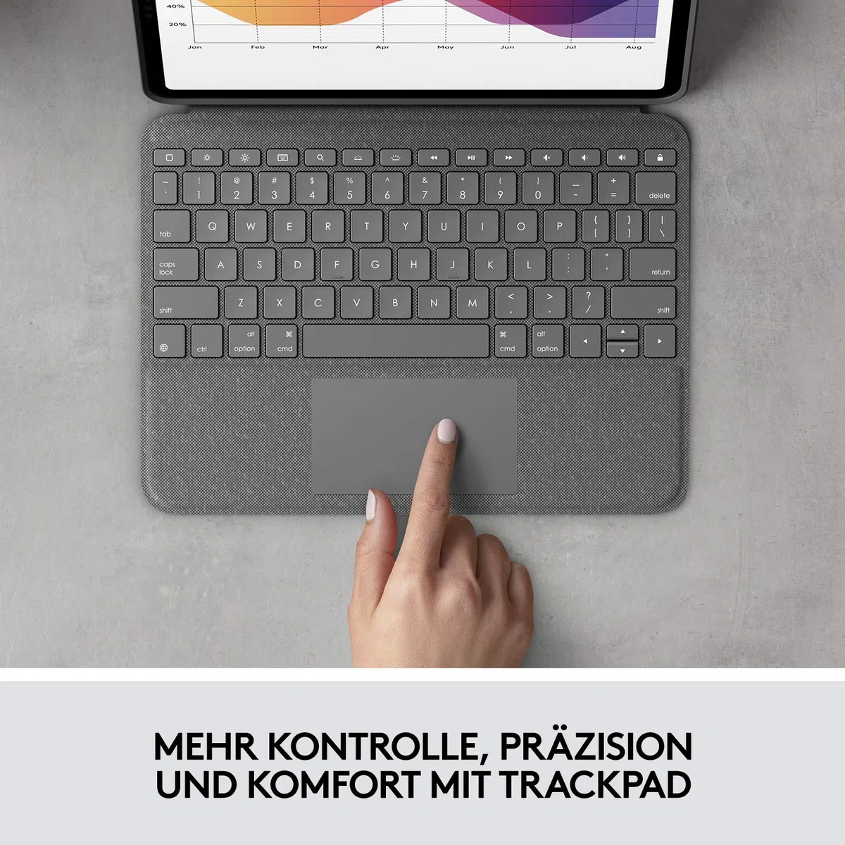 Logitech Folio Touch iPad Tastatur-Case mit Trackpad und Smart Connector für Air 11 Zoll (M2 und M3), (4. und 5. Generation), Deutsches QWERTZ-Layout - Grau