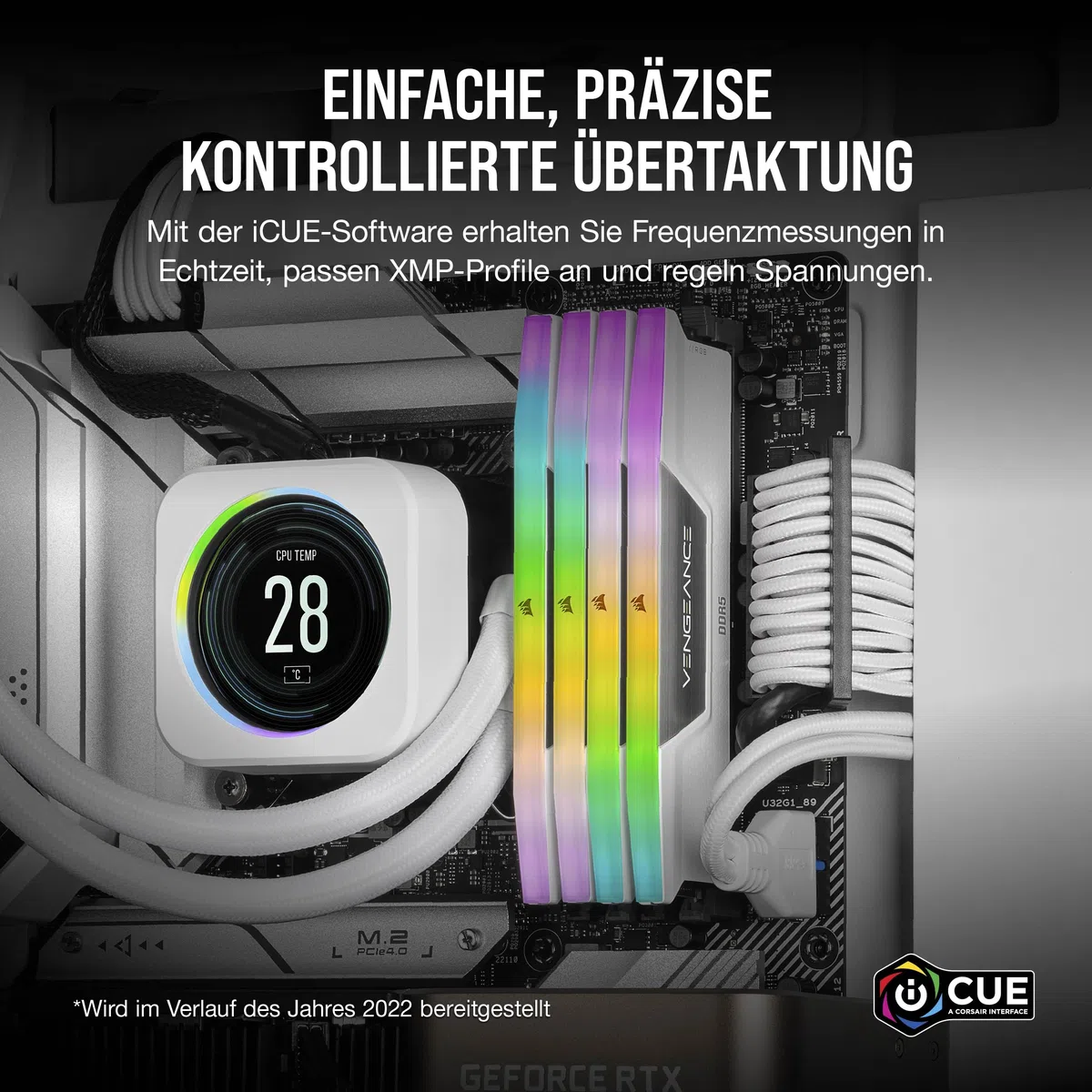 CORSAIR Vengeance RGB DDR5 RAM 32GB (2x16GB) Bis zu 6000MHz CL36 Intel XMP 3.0 Desktop-Arbeitsspeicher – Weiß (CMH32GX5M2E6000C36W)