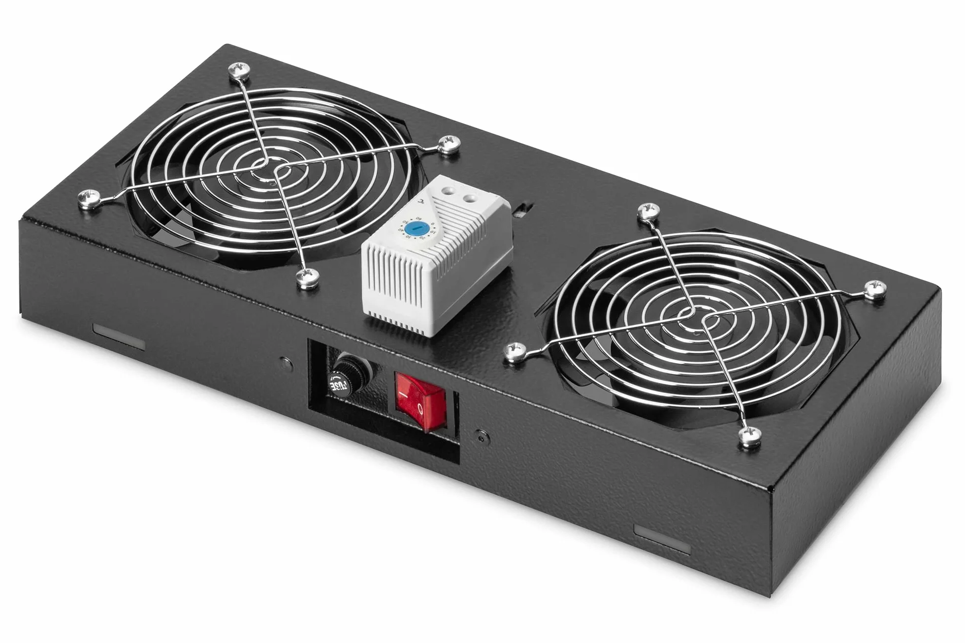 DIGITUS Dachlüftereinheit für Wandgehäuse - 276 m³/h freiblasender Volumenstrom - 2x Lüfter - Thermostat - Schwarz