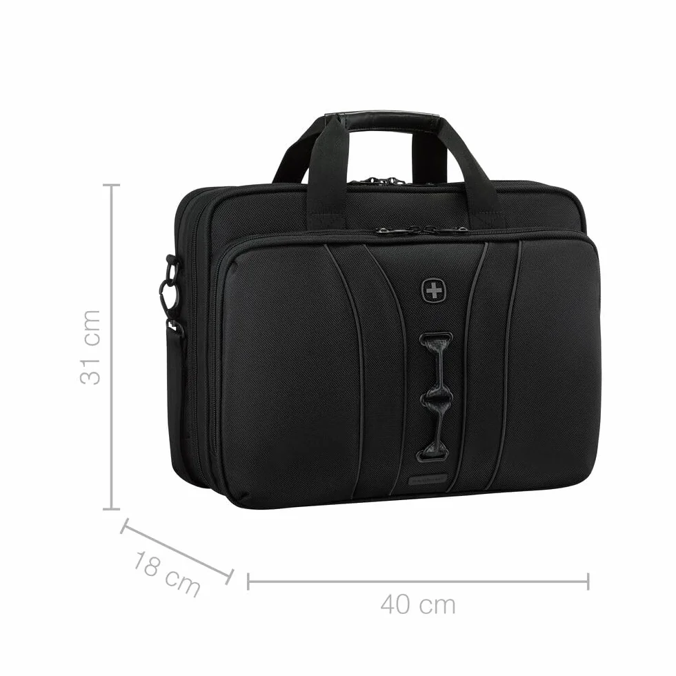 WENGER Legacy Black Series Brief Laptop-Tasche zum Umhängen, Notebook bis 16 Zoll, Tabletfach, Aktentasche, 15 l, Büro Business Uni, Schwarz, 653630
