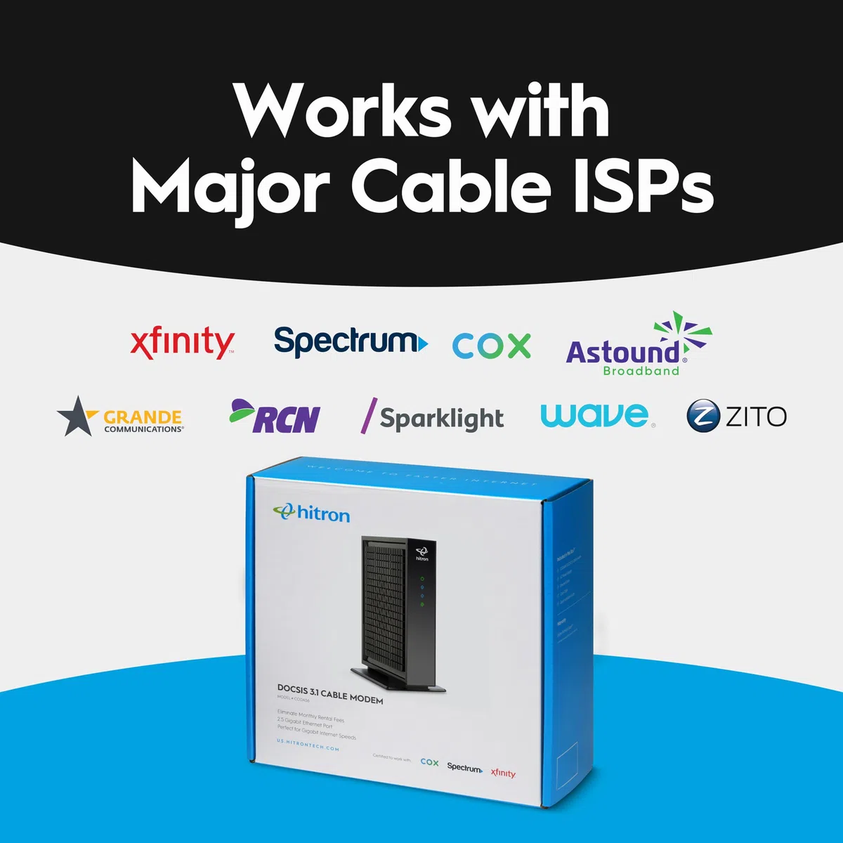 Hitron CODA56 Multi-Gigabit DOCSIS 3.1 Modem | 2,5 Gbit/s maximale Internetgeschwindigkeiten | zertifiziert mit Xfinity, Charter Spectrum, Cox | 10 x schneller als DOCSIS 3.0 | 2,5 Gbit/s