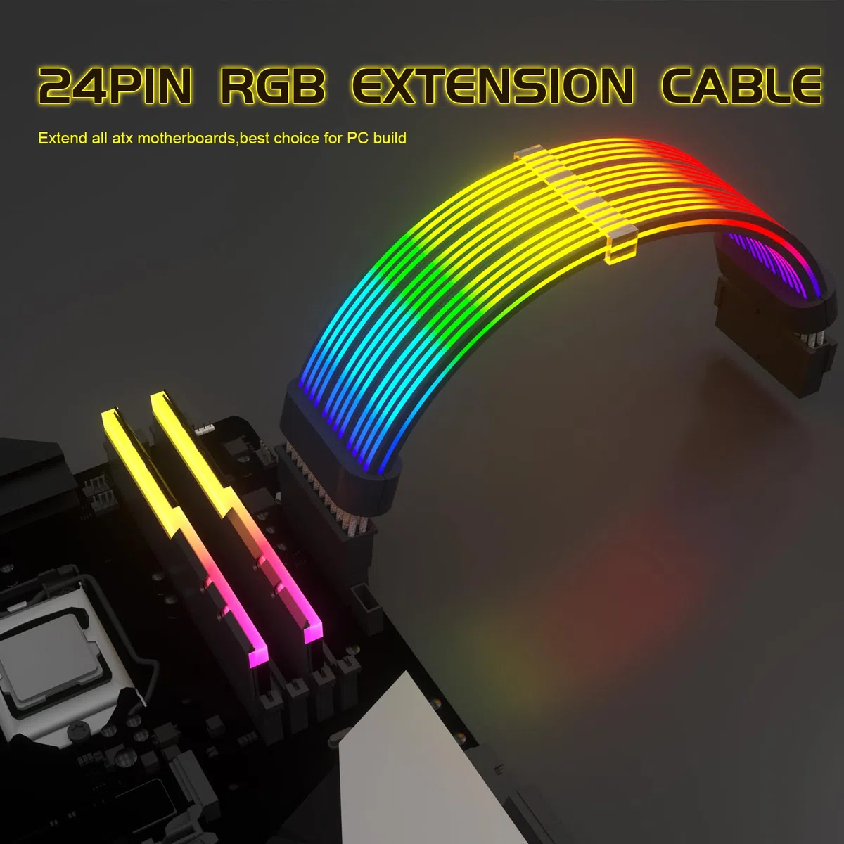 Sirlyr 24 Pin RGB Kabel,RGB PSU Kabel Verlängerungen - 5V 3Pin Addressable ARGB Motherboard Netzteil passend für schwarze PC Gehäuse Build Black Style