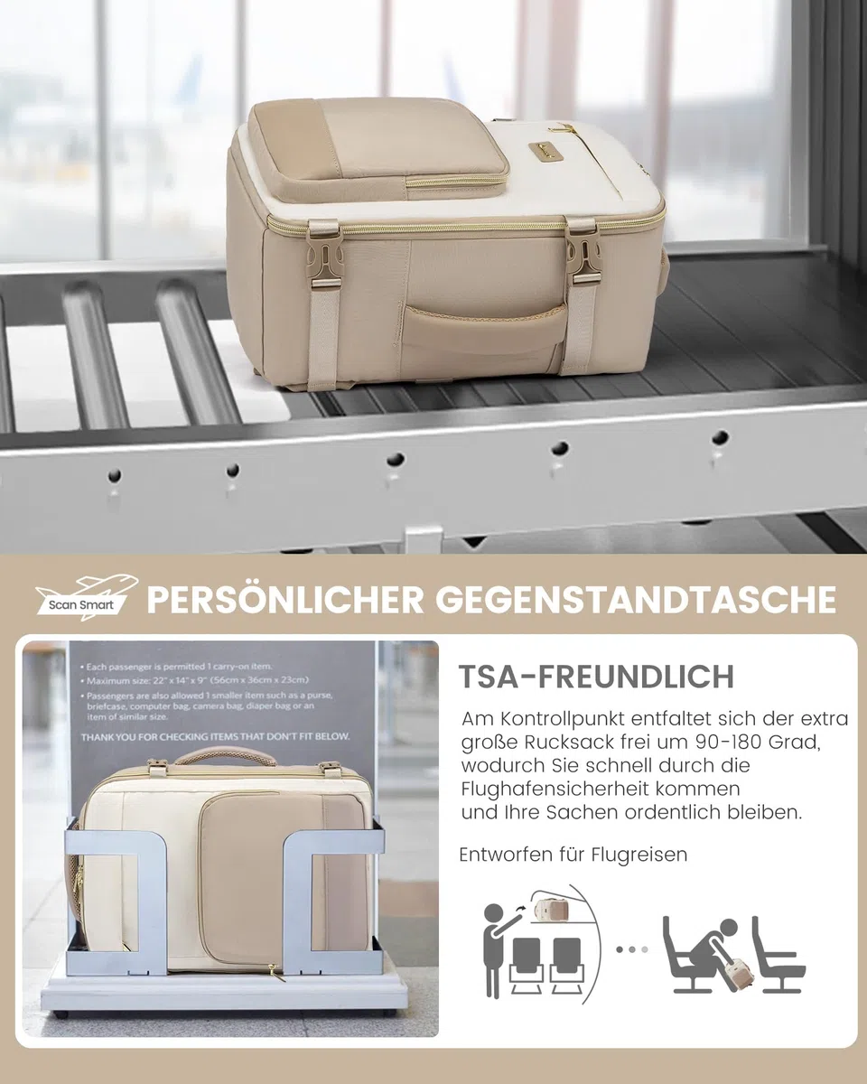 LOVEVOOK Ryanair Handgepäck 40x30x20, 24L Reiserucksack Damen, Handgepäck Rucksack Ryanair, Rucksack Damen, Reiserucksack Cabin Bag, Eurowings, Wizz Air, Urlaub Must Haves - Khaki Beige