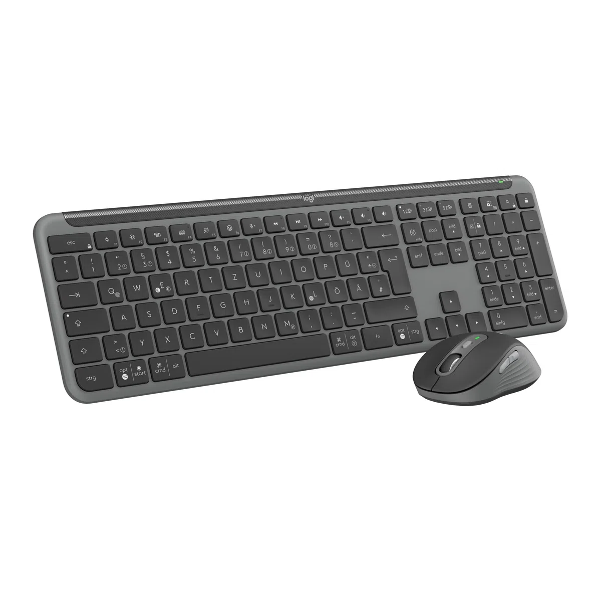 Logitech MK950 Signature Slim kabelloses Tastatur-Maus-Set, schlankes Design, leise tippen, Wechsel zwischen DREI Geräten, Bluetooth, mehrere Betriebssysteme, Windows, Mac, DEU QWERTZ-Layout, Graphit