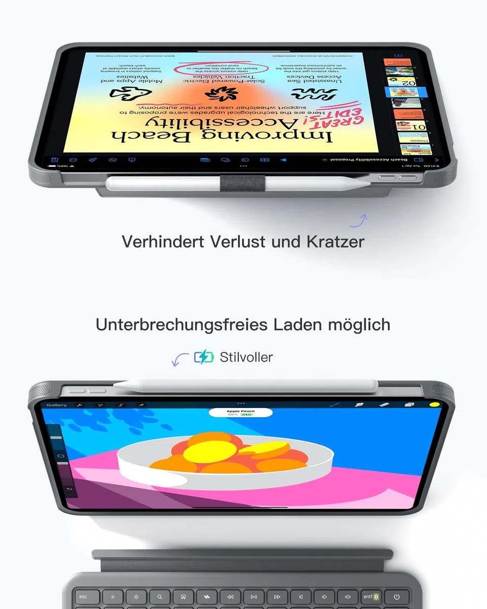 Inateck Hülle mit Tastatur für iPad 11 A16 2025 11 Zoll, iPad 10. Gen 2022 10,9 Zoll, 5,1" Vollflächen-Touchpad,Vertikaler/Horizontaler Ständer,Abnehmbar,mit Stifthalter,QWERTZ,Schwarz,AceTouch Pro