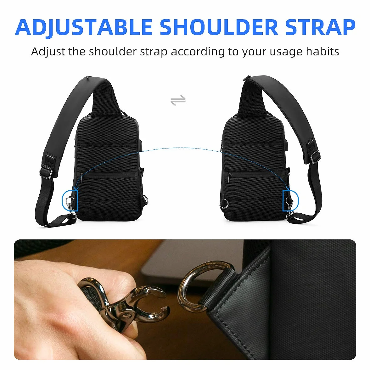 Muzee Umhängetasche，wasserdichter Crossbody Rucksack ，Diebstahlsicherung Rucksack mit mehreren Taschen，lässiger Herrenrucksack (für 10,5-Zoll-iPad)
