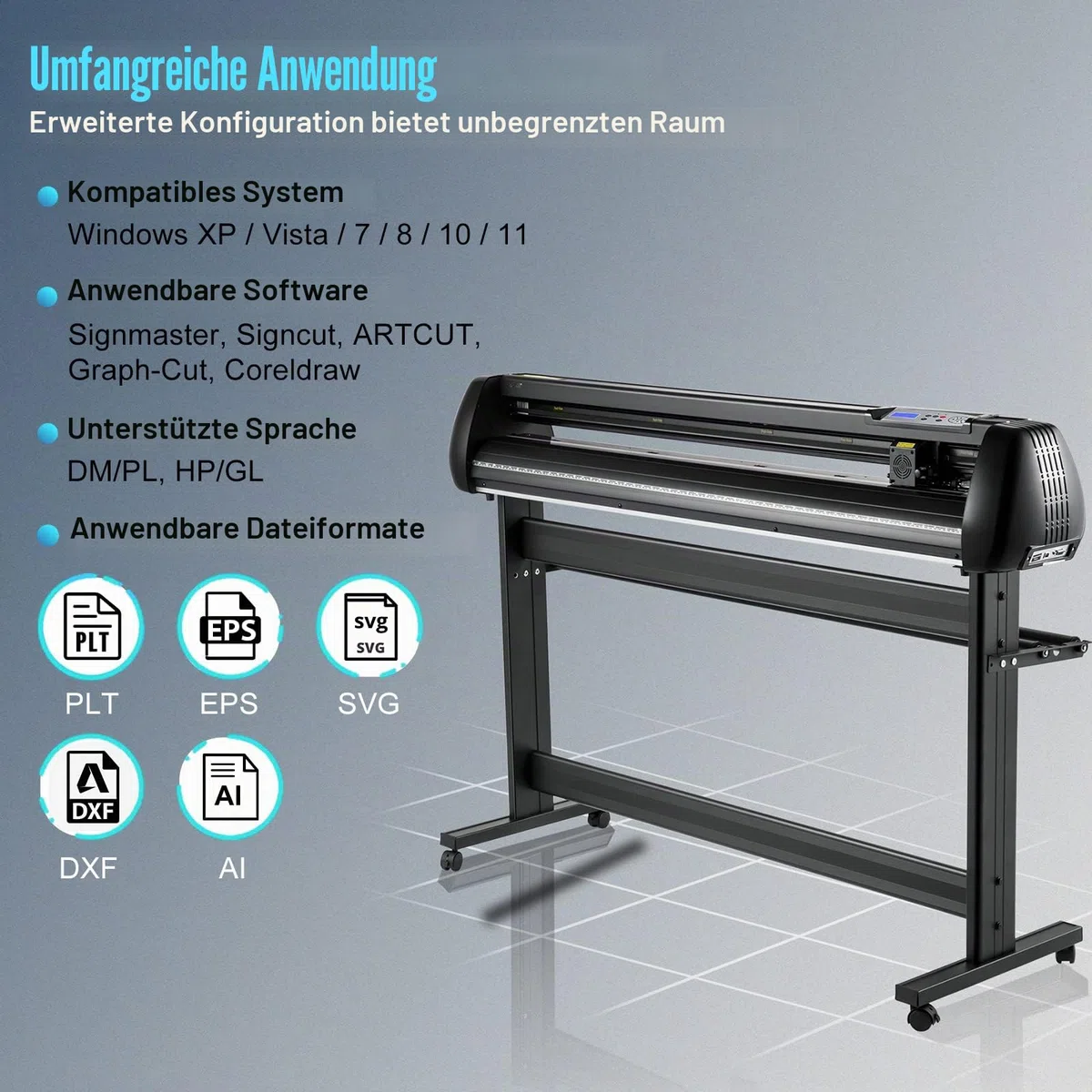 VEVOR Schneidegerät 135 cml Vinyl Cutter Halbautomatische DIY Vinyl Drucker Schneidemaschine Manuelle Positionierung Zeichen schneiden mit Bodenständer Signmaster Software