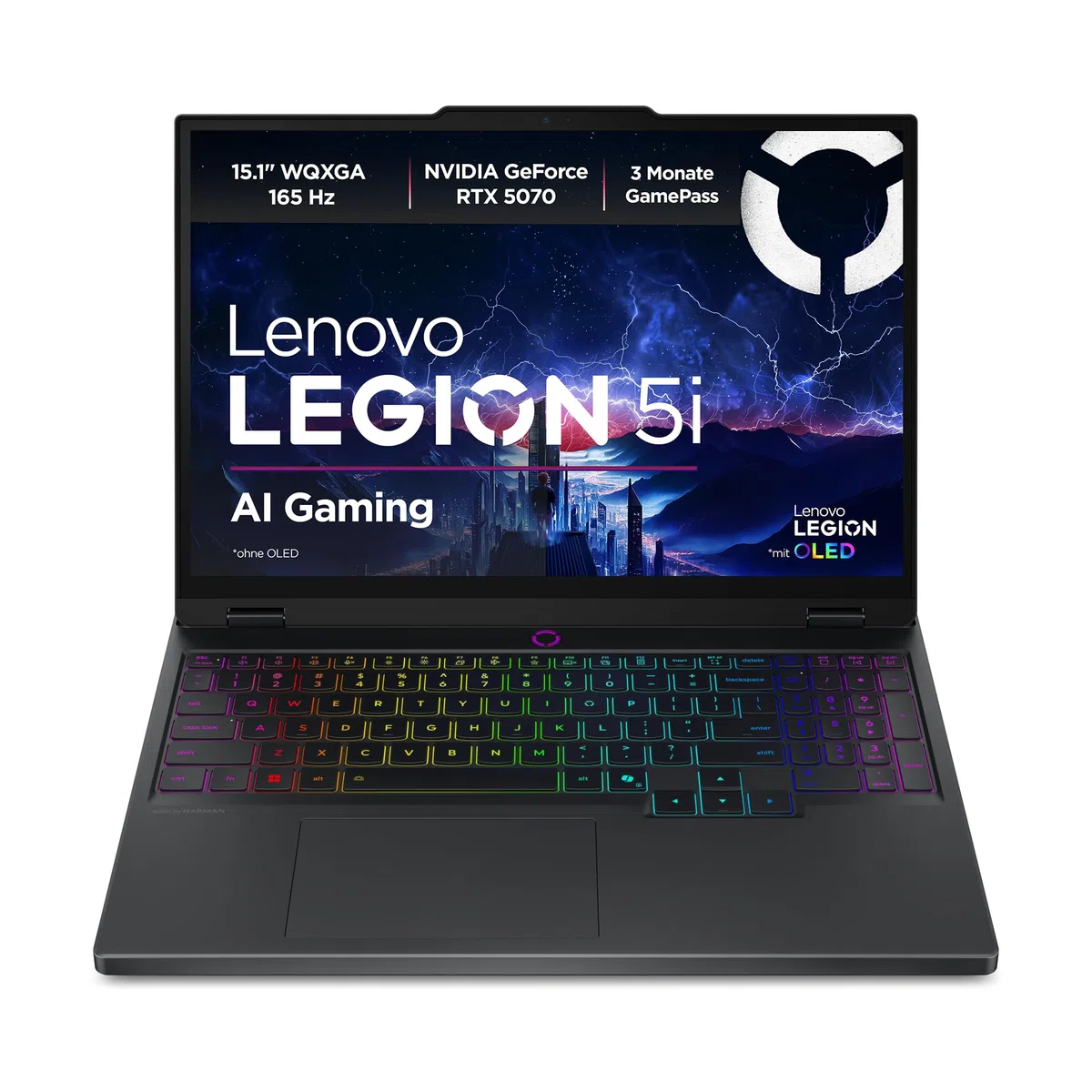 Lenovo Legion 5i Gaming AI Laptop | 15.1" WQXGA 165Hz OLED Display | NVIDIA GeForce RTX 5070 | Intel Core i7-13650HX | 32GB RAM | 1TB SSD | Win11 | QWERTZ | Eclipse Black | 3 Monate GamePass