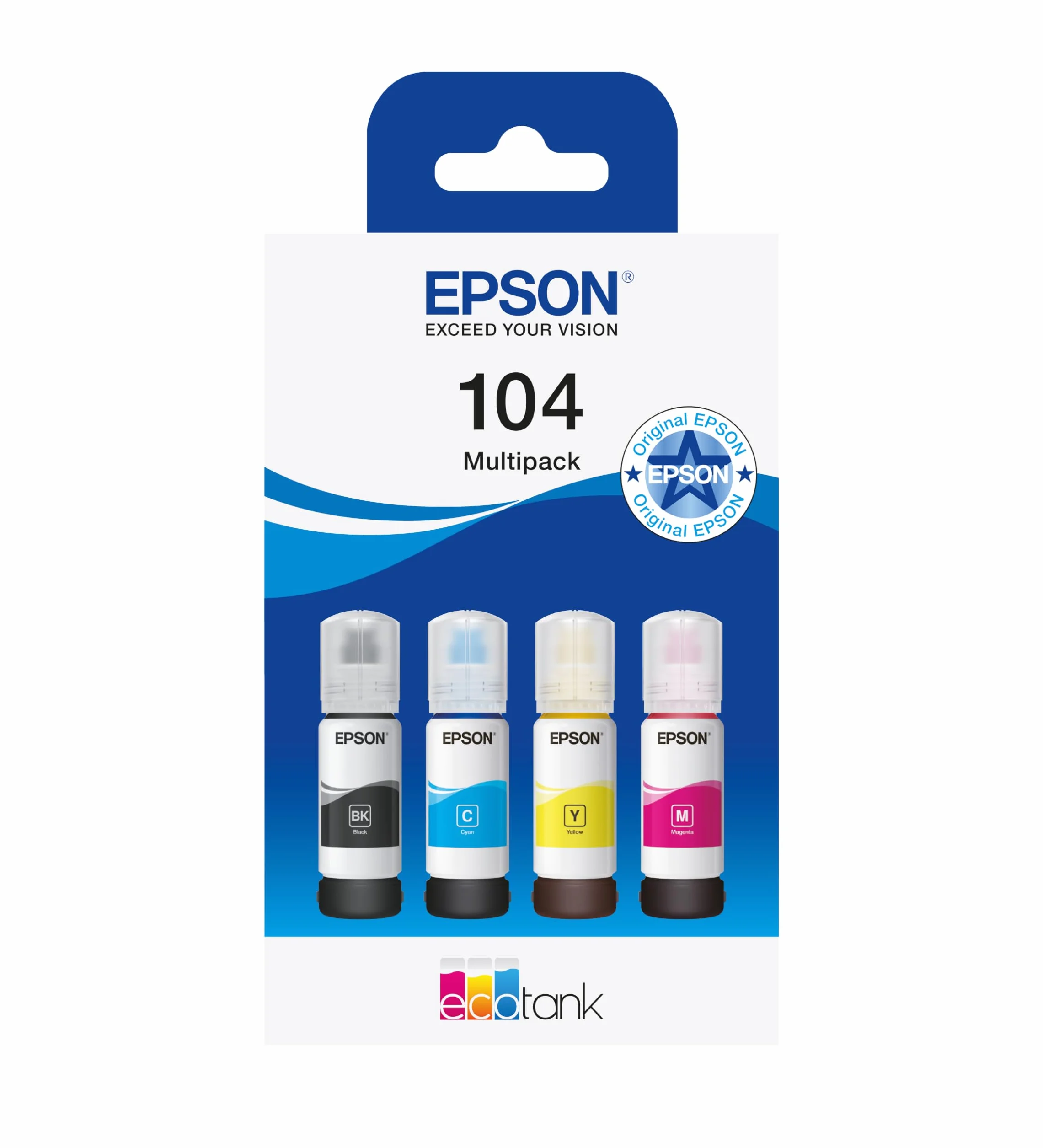 Epson EcoTank 104 Original Tintenflaschen 4x Farb-Multipack Schwarz Cyan Magenta Gelb