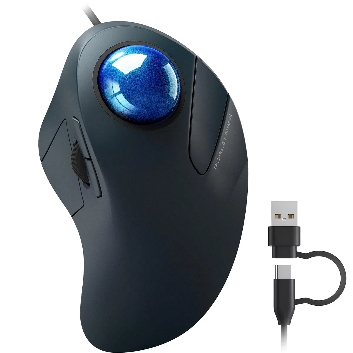 Kabelgebundene Trackball-Maus für große Hände, ergonomisches Design reduziert Belastung von Handgelenk und Muskeln, präzises Tracking mit einfacher Zeigefingersteuerung, kompatibel mit PC