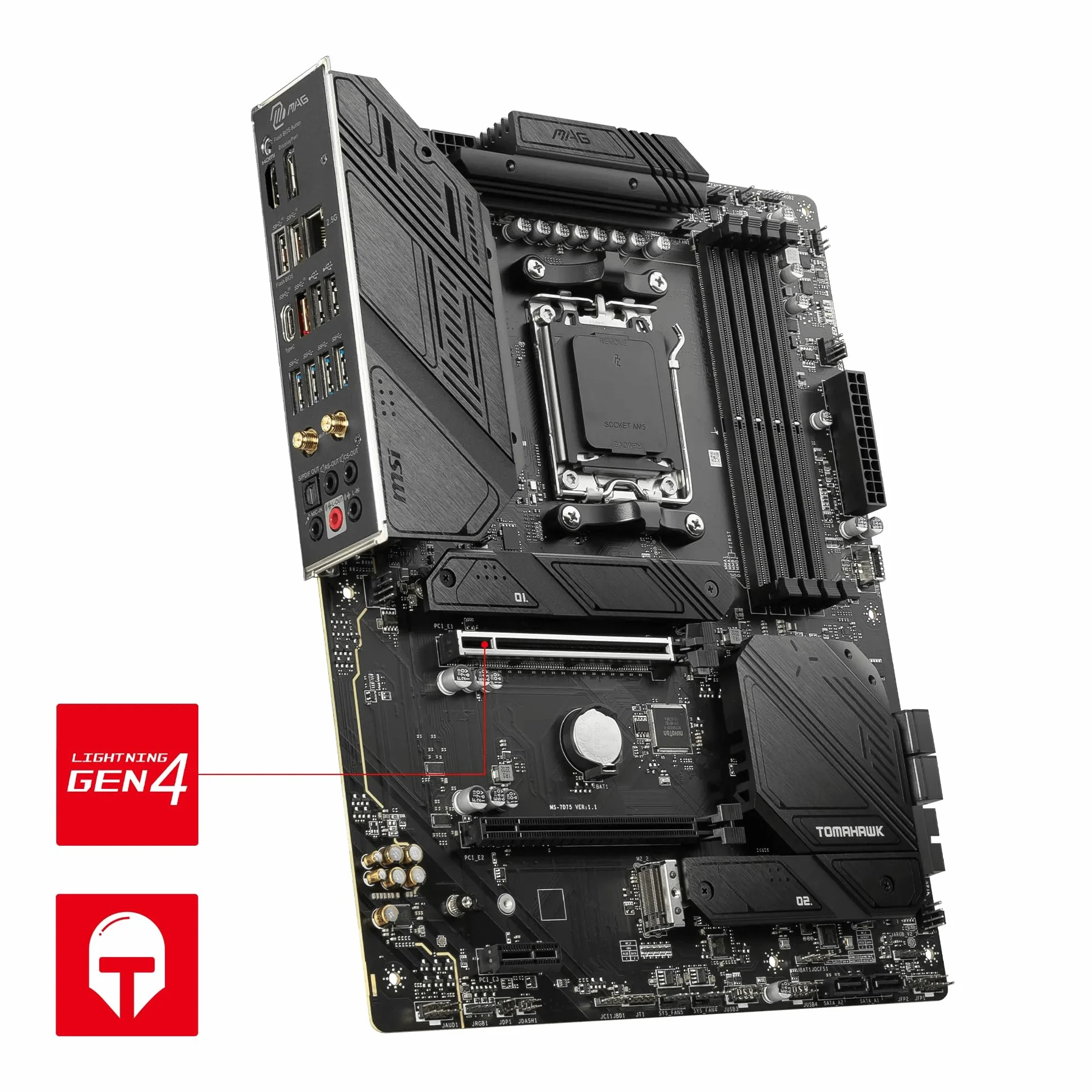 MSI MAG B650 Tomahawk WiFi Mainboard, ATX - Unterstützt Ryzen 9000, 8000 & 7000 Serie Prozessoren, AM5-14 Duet Rail 80A VRM, DDR5 Memory Boost 6400+MHz/OC, 2 x PCIe 4.0 x16, 3X M.2 Gen4, Wi-Fi 6E