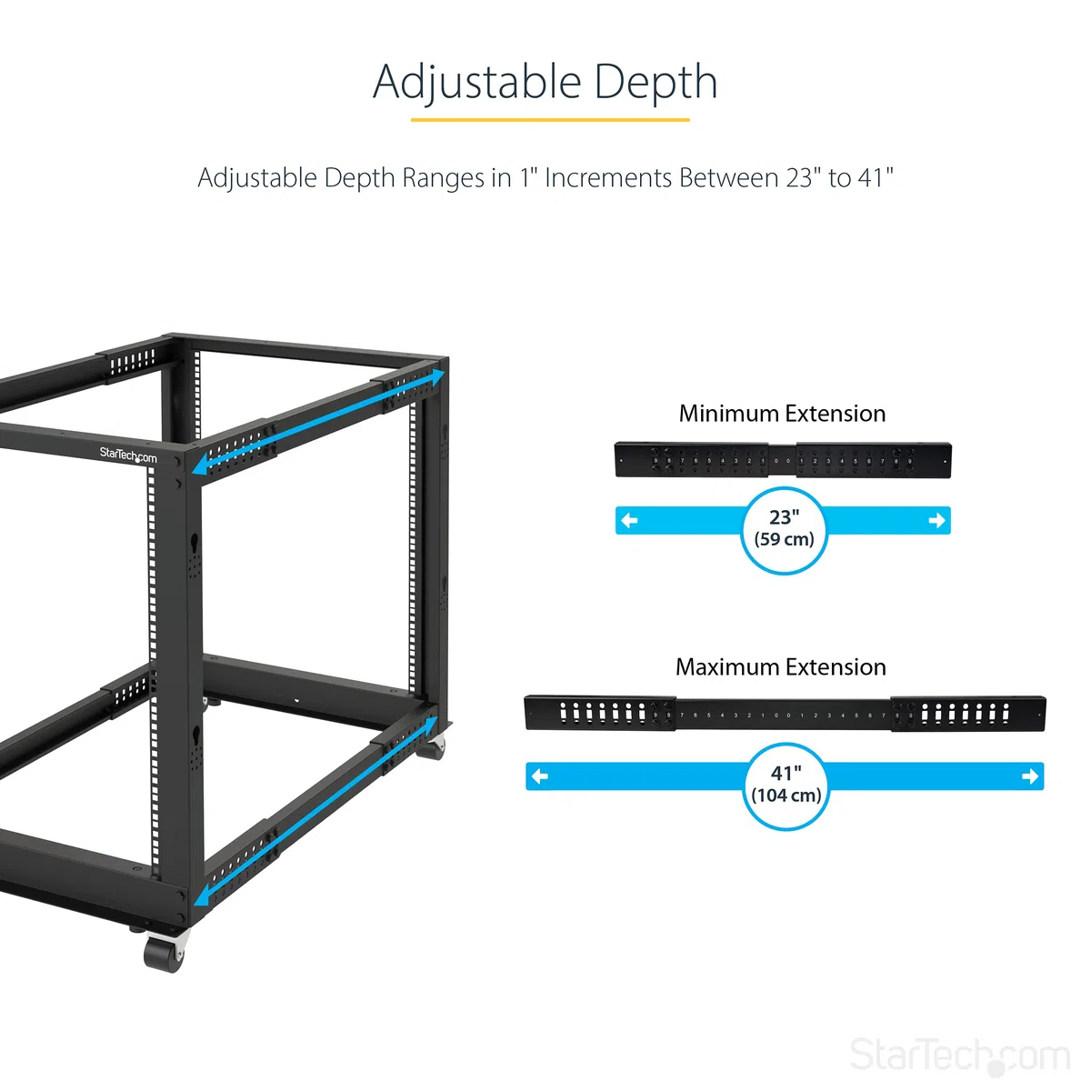 StarTech.com 4-Pfosten 42 HE Mobiles Open Frame Serverrack, 19" Netzwerk Rack mit Rädern, Rack für Computer/AV/Daten/IT Geräte - Rollen, Nivellierfüße oder Bodenmontage (4POSTRACK42)