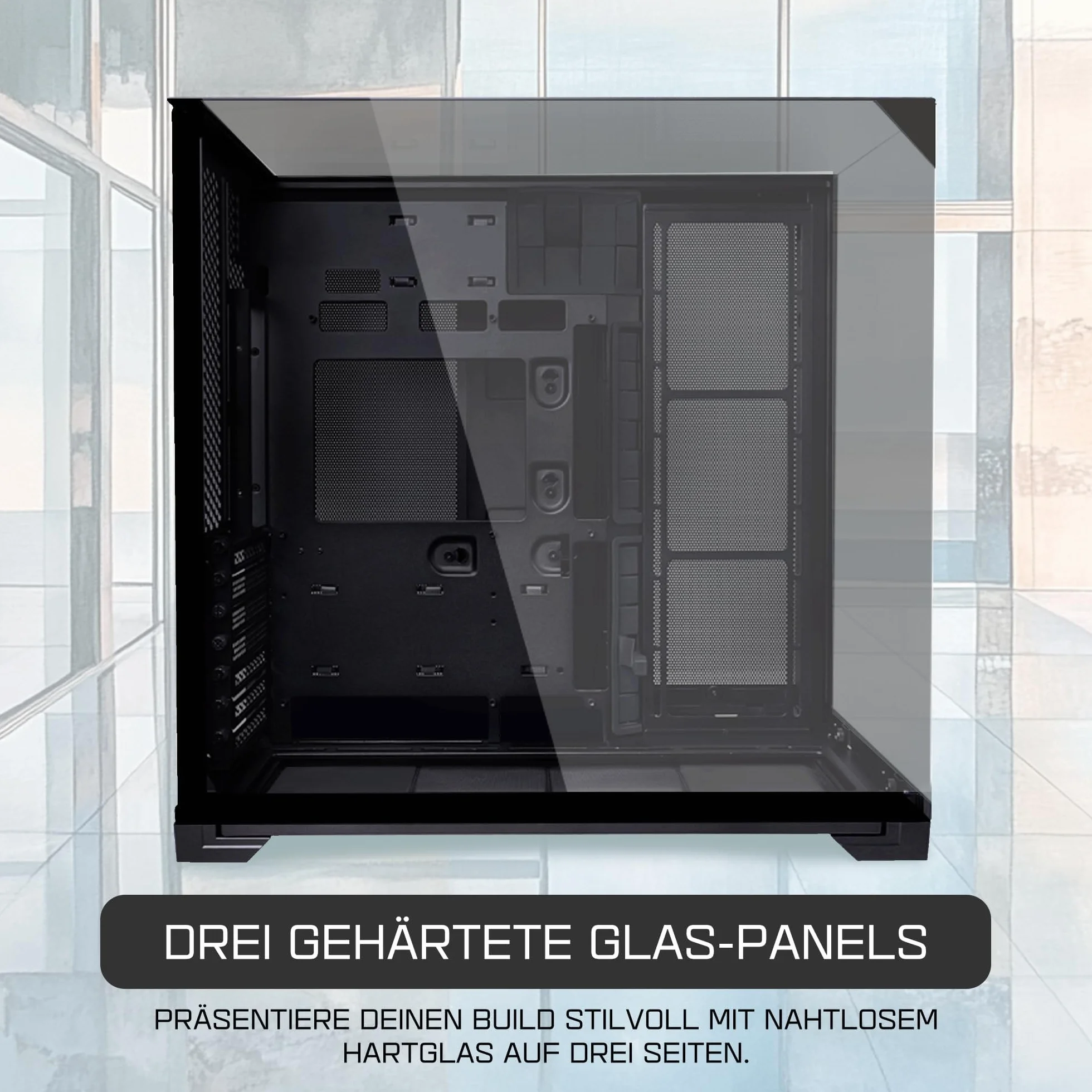 Lian Li O11 Vision Compact Gaming PC Gehäuse ATX Schwarz - Midi Tower PC Gehäuse mit Tempered Glass, Grafikkarten bis 408 mm, bis zu 360 mm Radiatoren, Black PC Case Stahl, Aluminium, Gehärtetes Glas