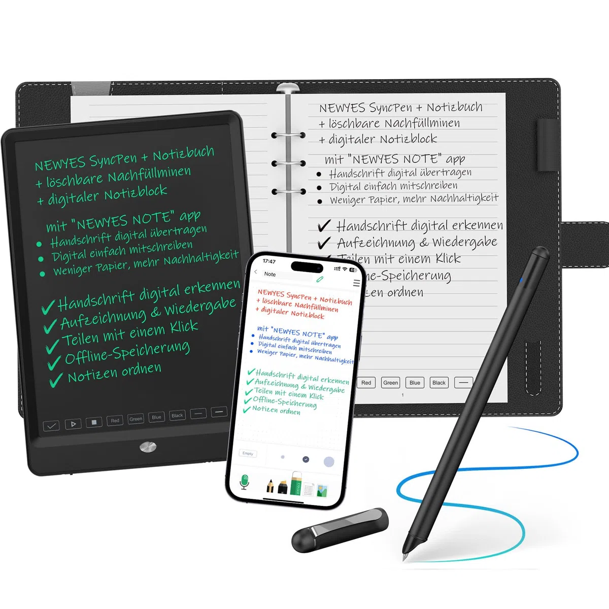 NEWYES SyncPen 3.0 Set - Smart Pen Synchronisiert Ihre Notizen von Bildschirm und Papier, Intelligenter Stift speichert Ihre Notizen und teilen Sie Ihre handgeschriebenen Notizen, kompatibel mit iOS