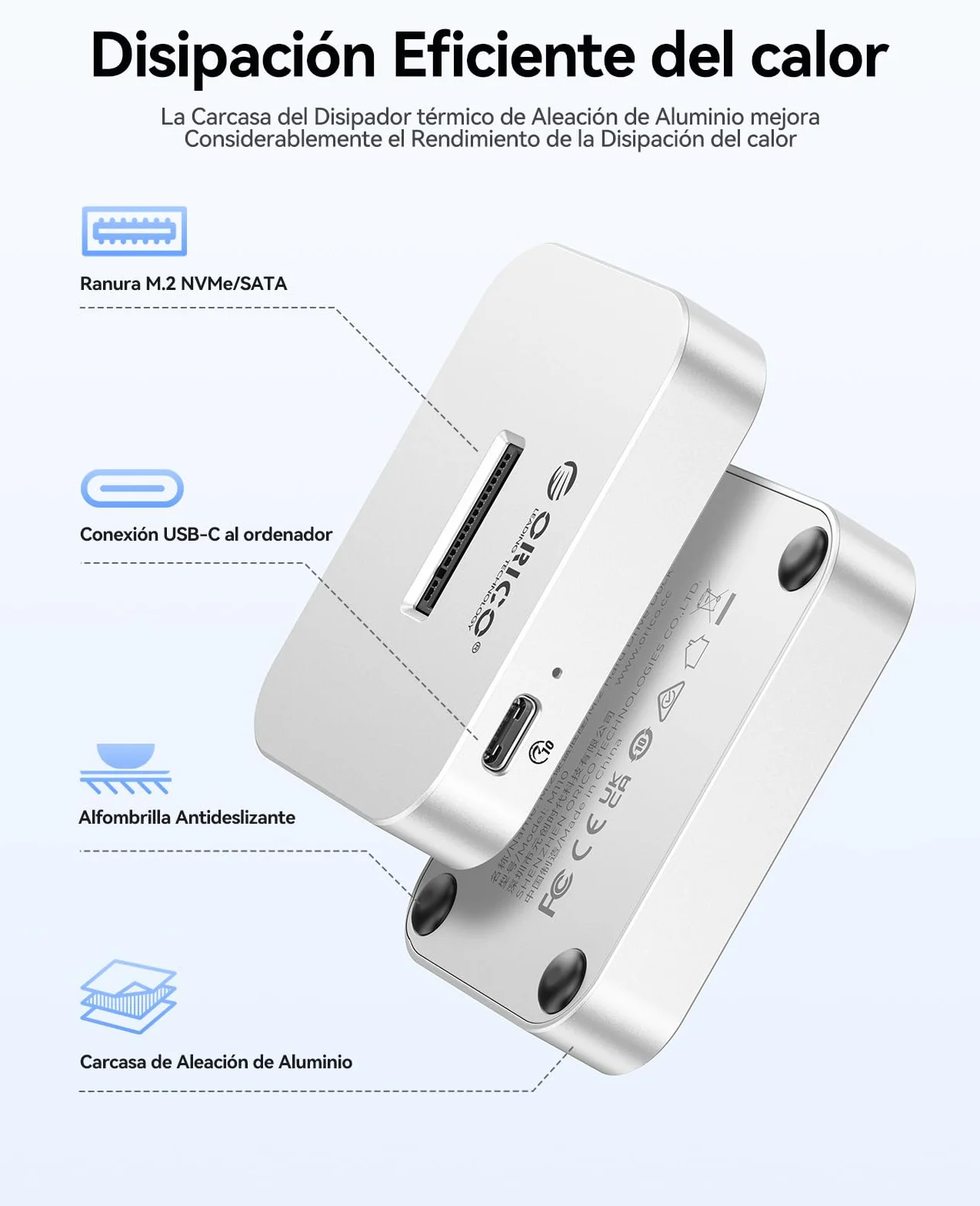 ORICO M.2 NVMe/SATA SSD Gehäuse, USB 3.2 Gen 2 M.2 Festplatten Dockingstation,M.2 NVMe/SATA SSD Adapter, Unterstützt M.2 SSDs der Formate 2230/2242/2260/2280/22110, Kompatibel mit Windows/Mac OS/Linux