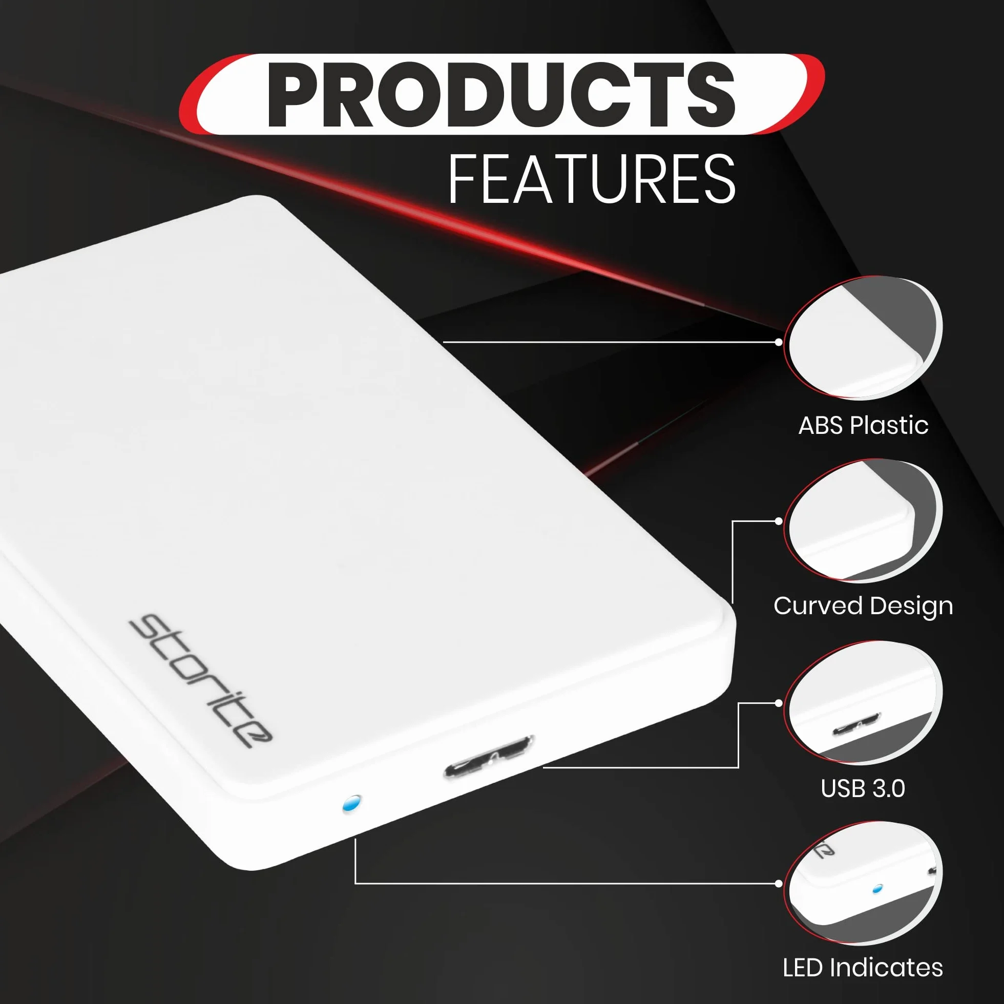 Storite 1TB Externe Festplatte, USB 3.0 ultraschnelle Slim-HDD für Datensicherung, Speichererweiterung, tragbare Festplatte Externe Festplatte, kompatibel mit Mac, Laptop, PC, Spielekonsole (weiß)