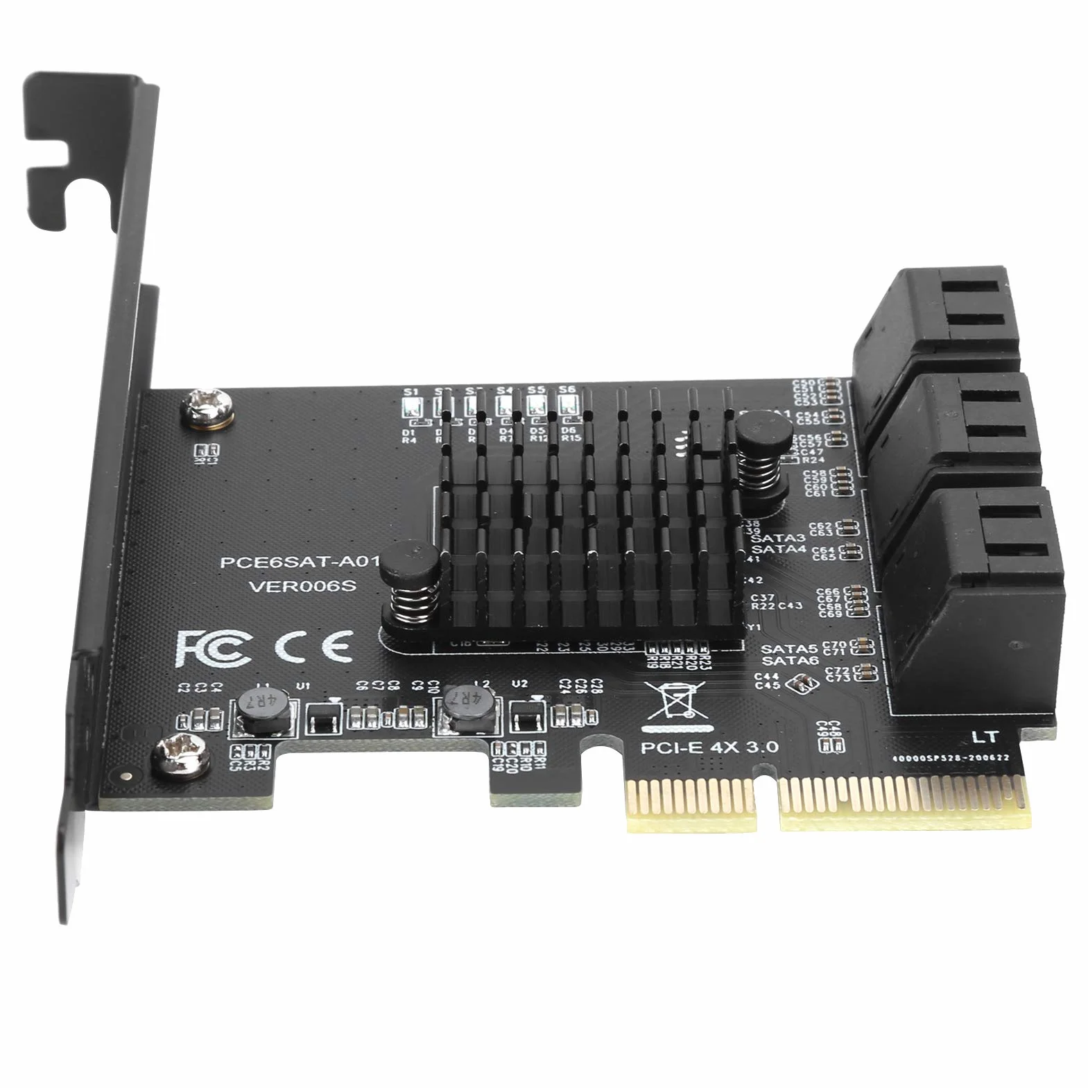Asm1166 6-Port, PCIE-Sata-Erweiterungskarte, Interne Komponenten, Erweiterungskarte PCIE auf 6 Port SATA3.0 Festplatte 6G PCIE3.0 GEN3 4X-Schnittstellen-Hub-Adapter