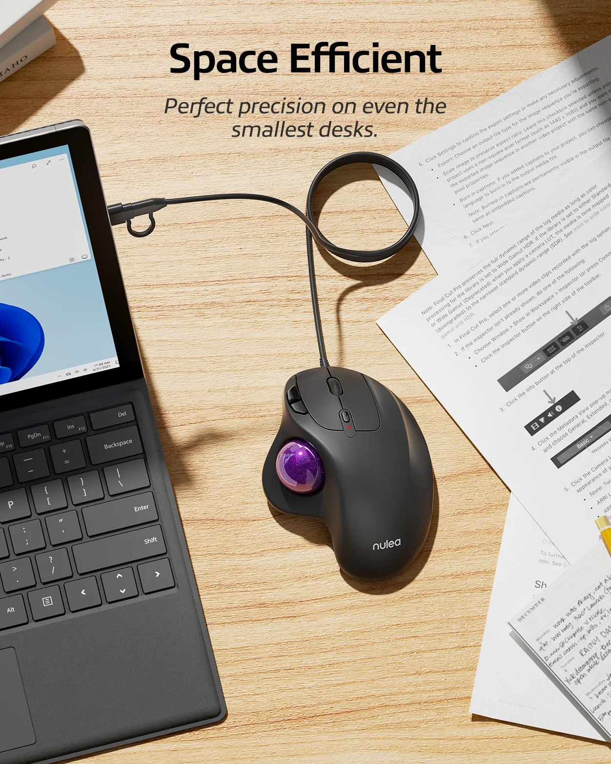 Nulea M509 Trackball Maus verdrahtet, Ergonomisches Design, Einfache Daumenkontrolle, Präzise und reibungslose Verfolgung, 2-in-1 Schnittstelle (Typ A &Typ C), Kompatibel für PC, Laptop, Mac, Windows.