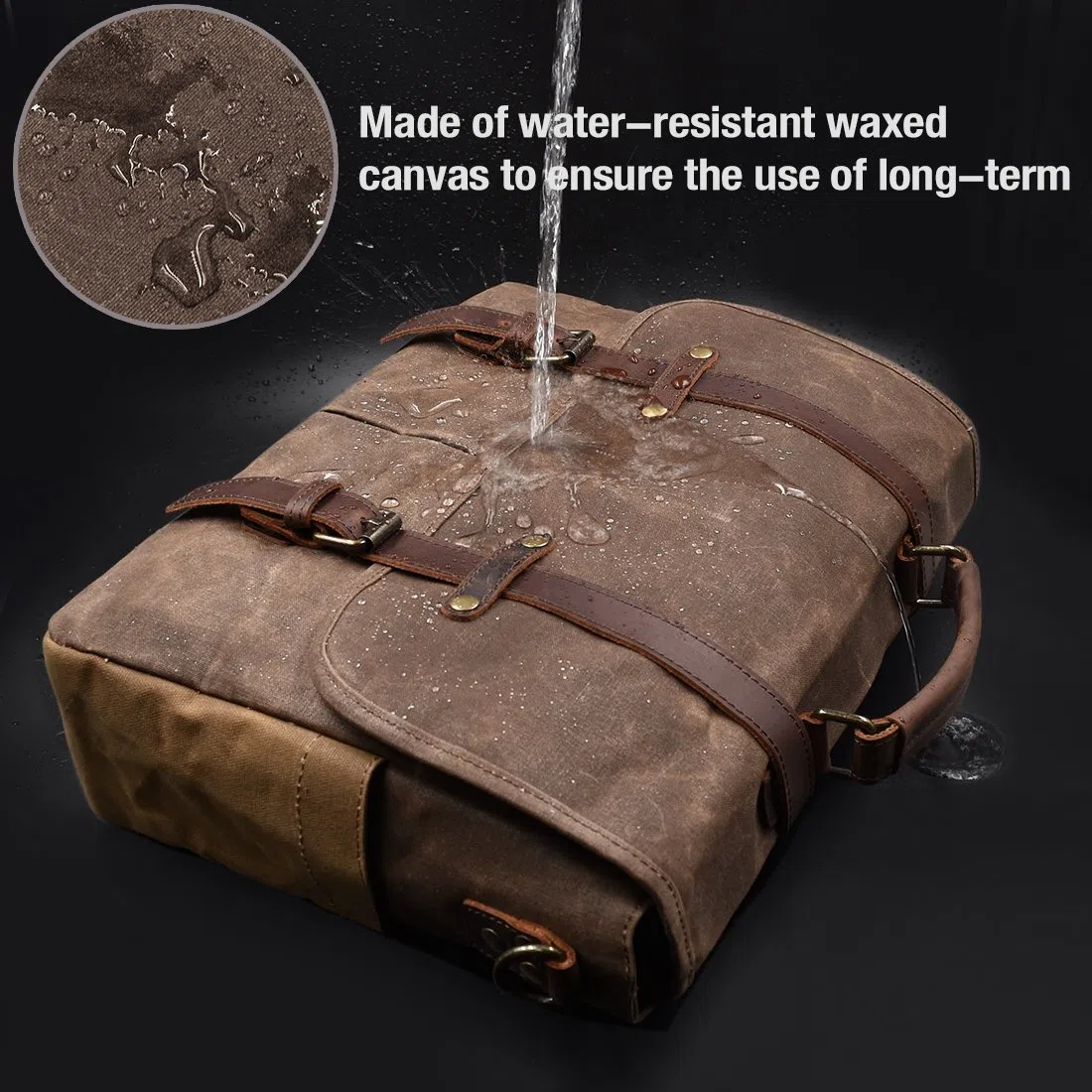 NEWHEY Herren Umhängetaschen Laptoptasche Wasserdichte Canvas Arbeitstasche Messenger Bag 15.6 Braun