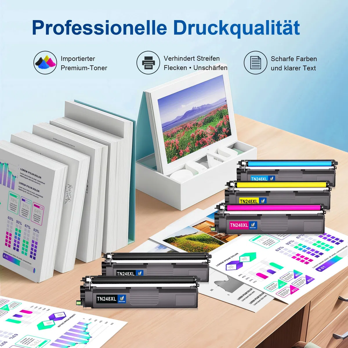 Denvoer TN248XL TN248 Kompatibel für Brother MFC-L3760CDW Toner Brother MFC-L3740CDW Toner Brother DCP-L3560CDW DCP-L3520CDWE HL-L3240CDW HL-L3220CWE (5er-Pack)